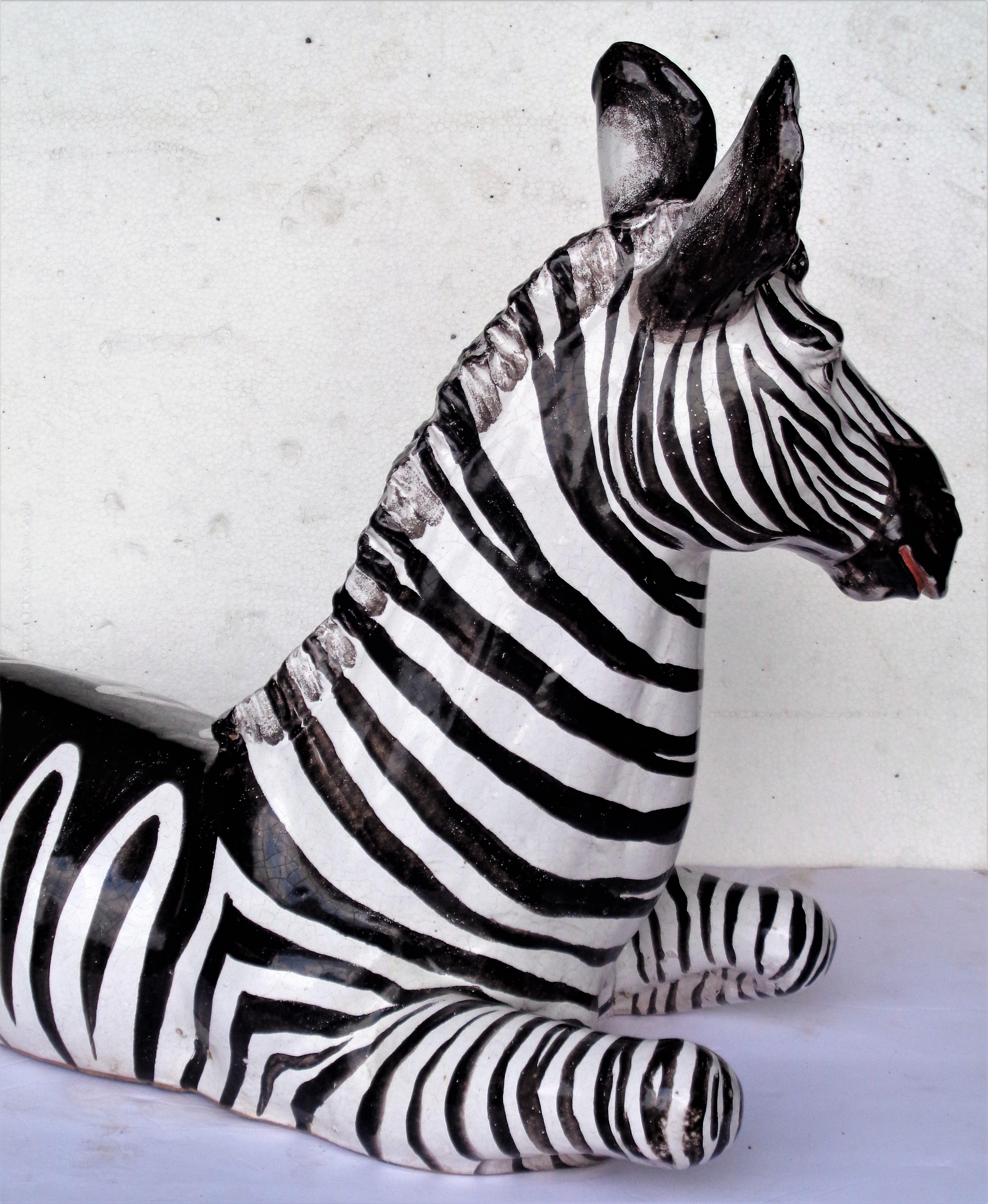 Large Glazed Terracotta Zebra - Italy, Circa 1960 8