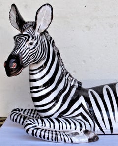 Large Glazed Terracotta Zebra - Italy, Circa 1960
