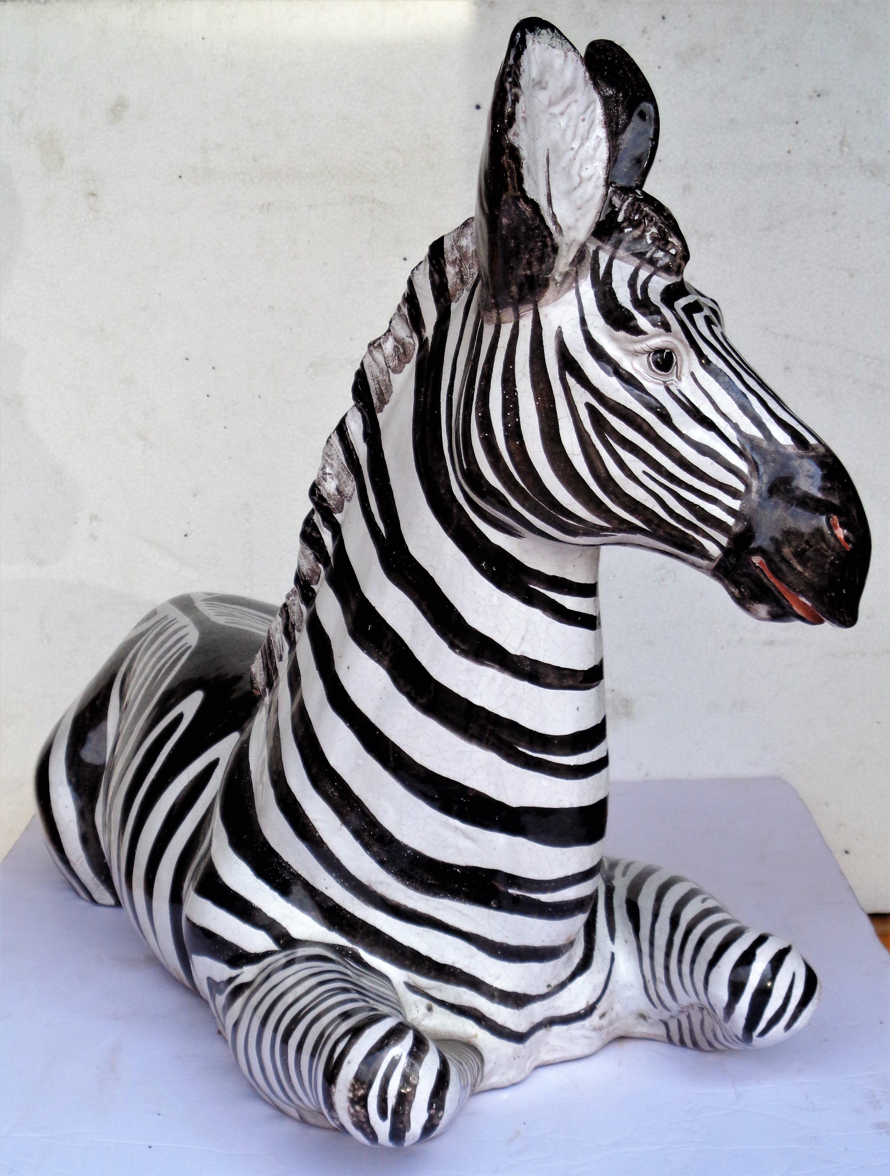 Large Glazed Terracotta Zebra - Italy, Circa 1960 In Good Condition In Rochester, NY