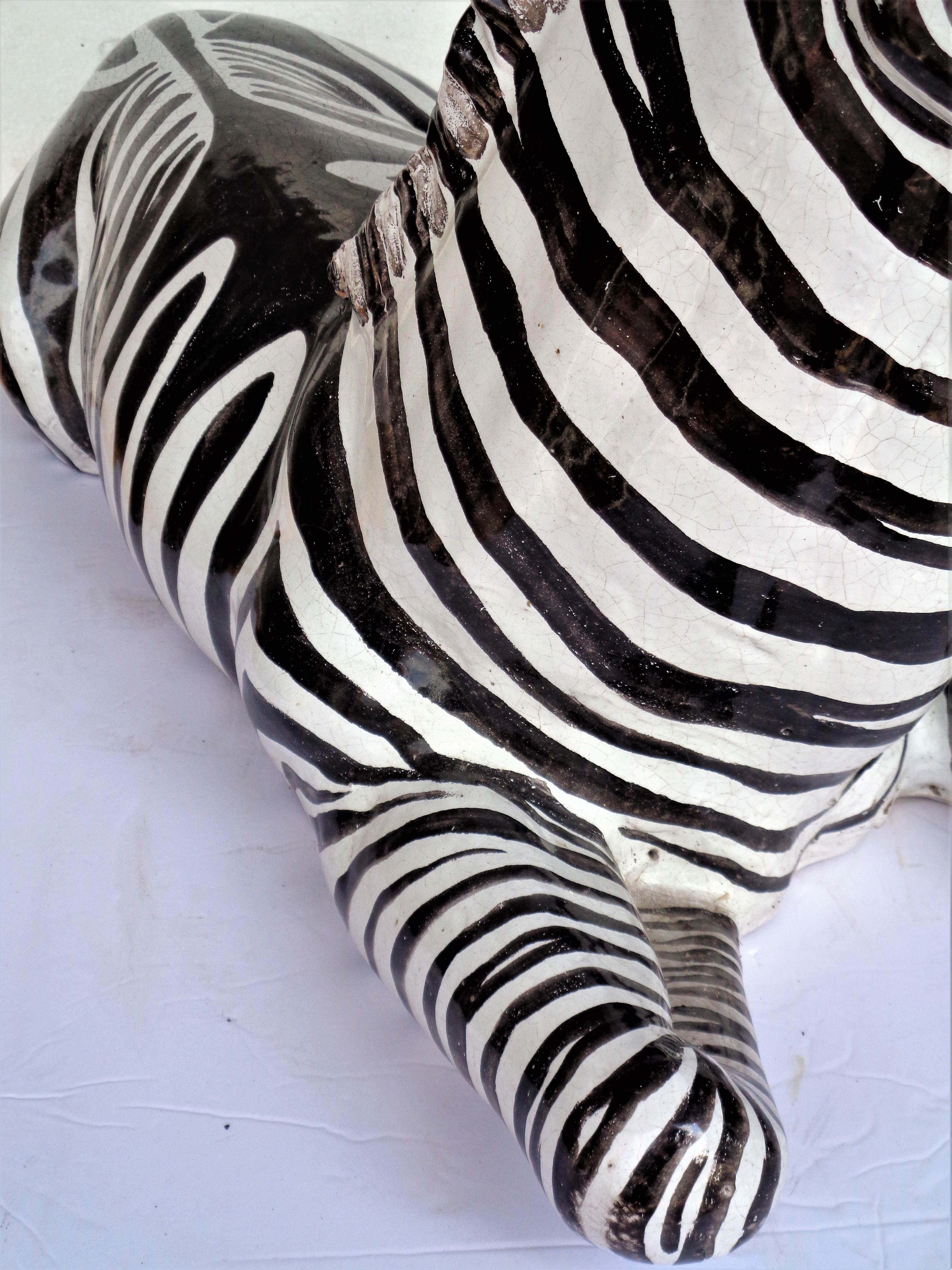 Large Glazed Terracotta Zebra - Italy, Circa 1960 1