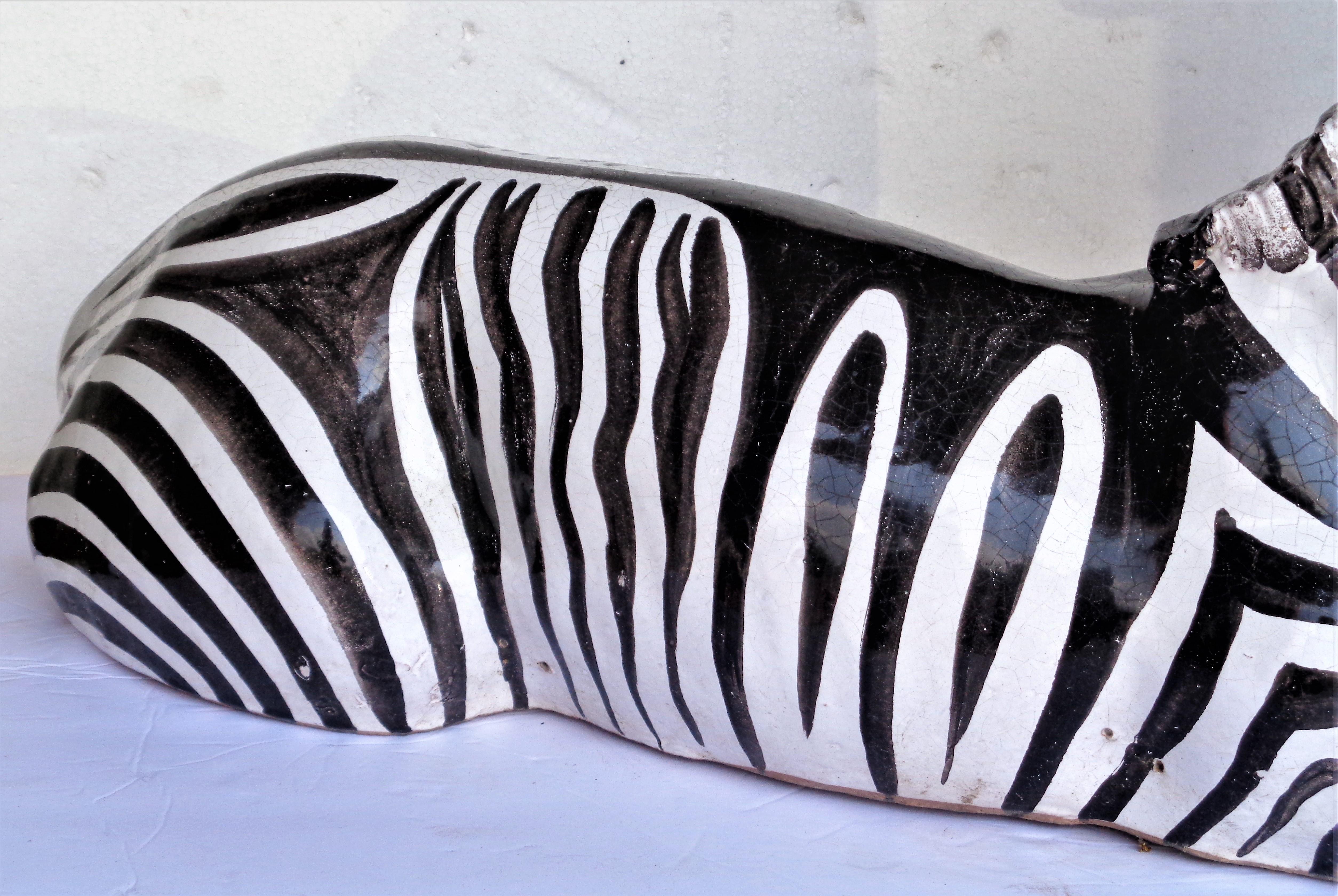 Large Glazed Terracotta Zebra - Italy, Circa 1960 2