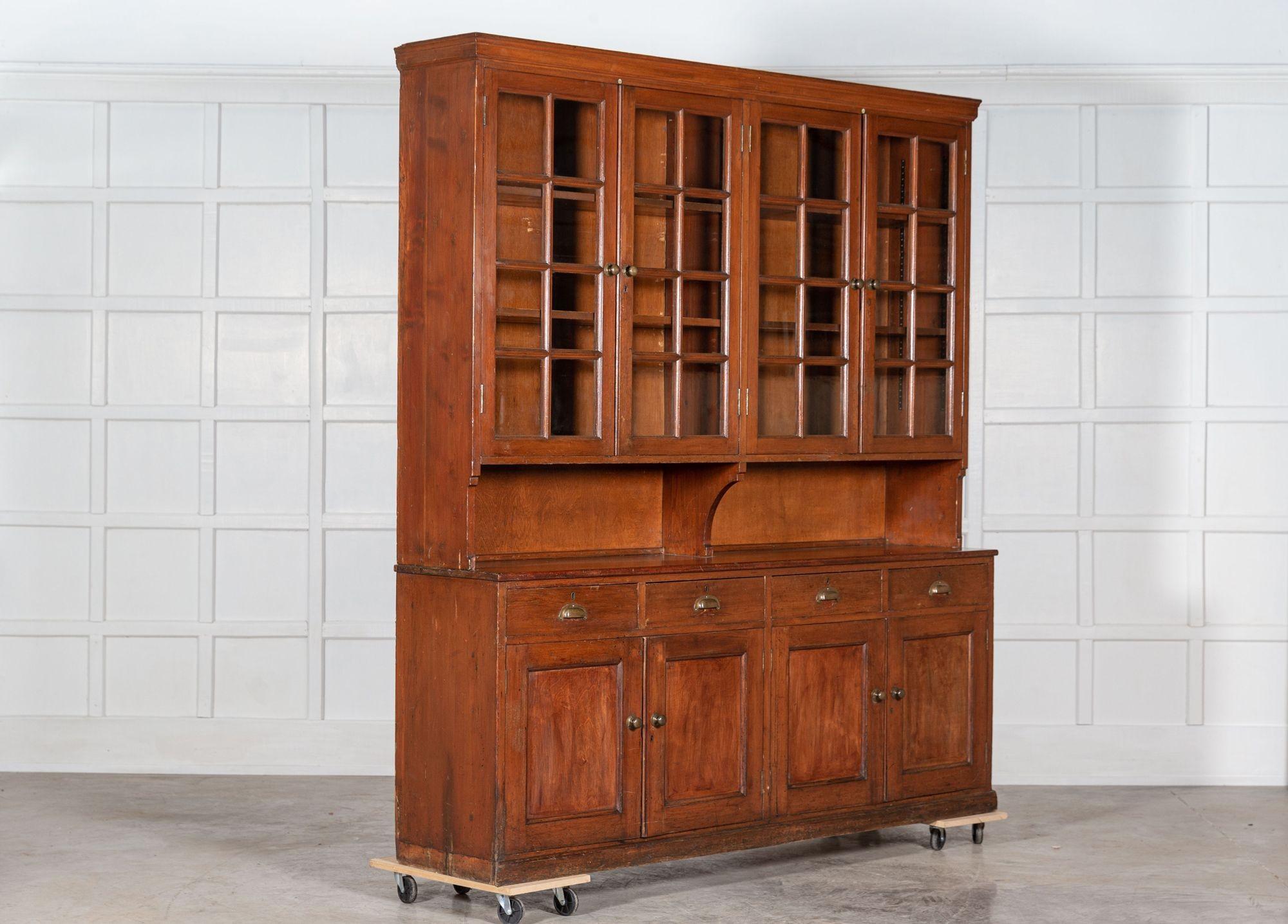 Large Glazed Pine & Oak Bookcase / Housekeepers Cabinet In Good Condition In Staffordshire, GB