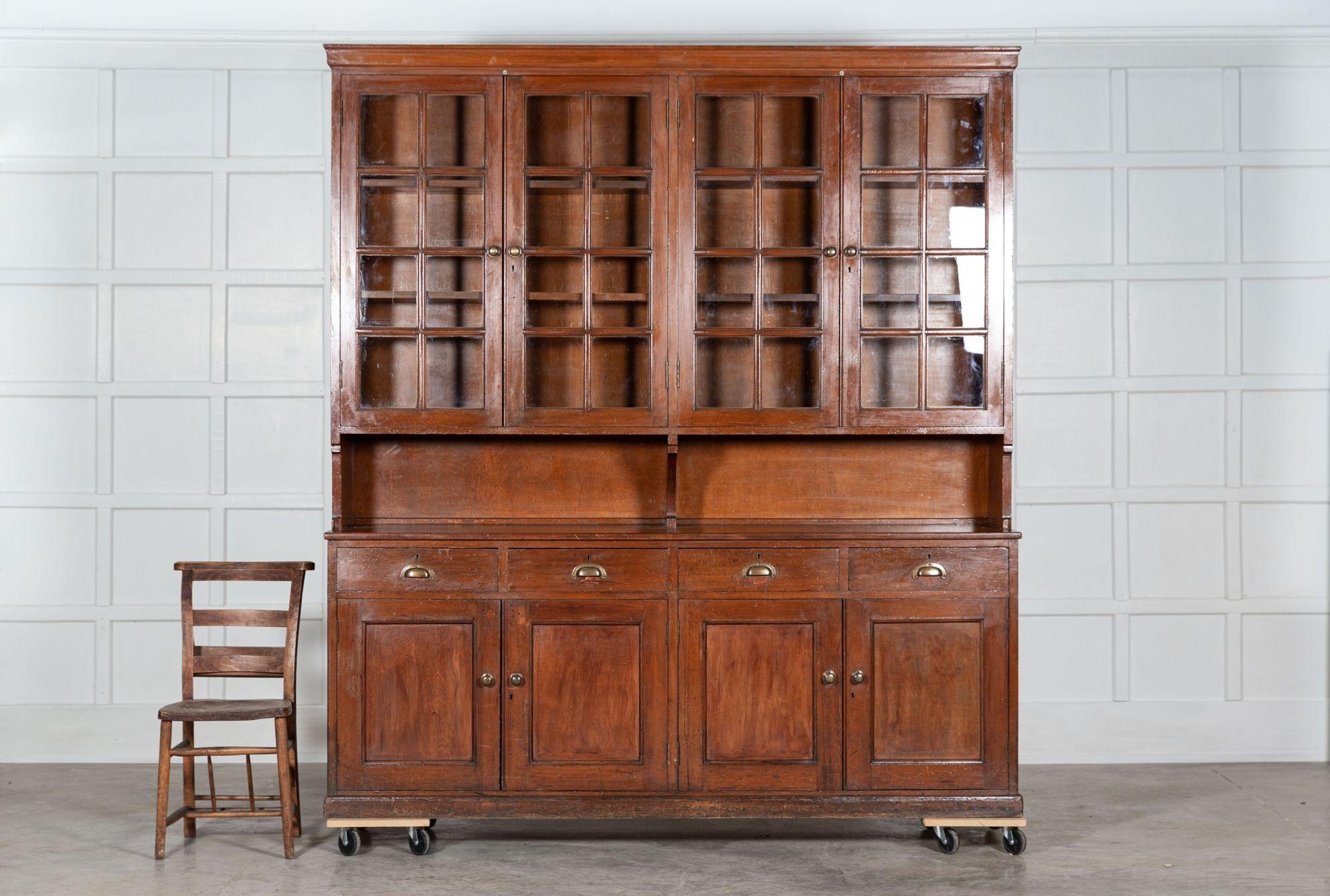 19th Century Large Glazed Pine & Oak Bookcase / Housekeepers Cabinet