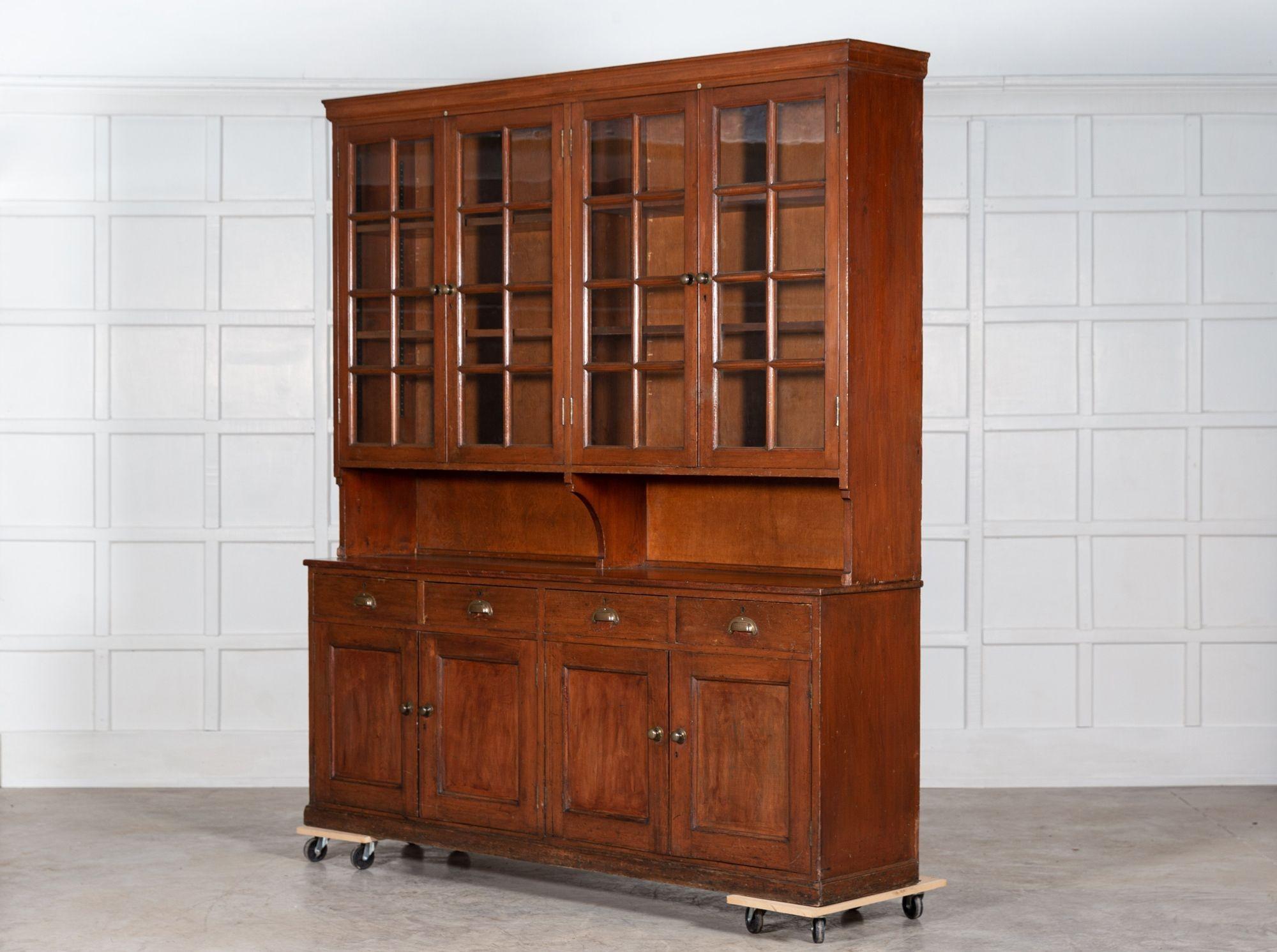 Large Glazed Pine & Oak Bookcase / Housekeepers Cabinet 1