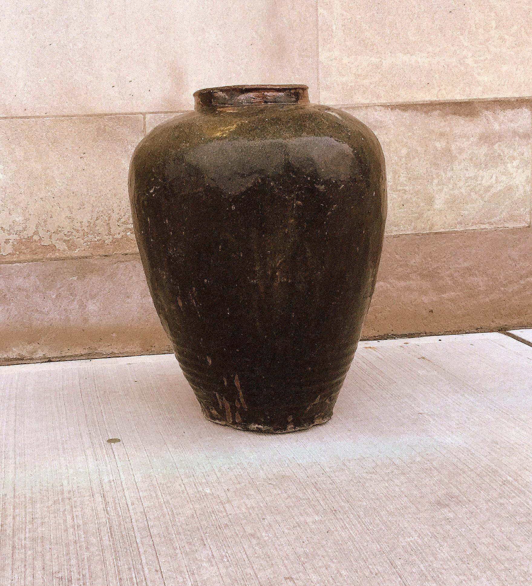 Large Glazed Pottery Asian Wine Jar In Good Condition In Greenwich, CT