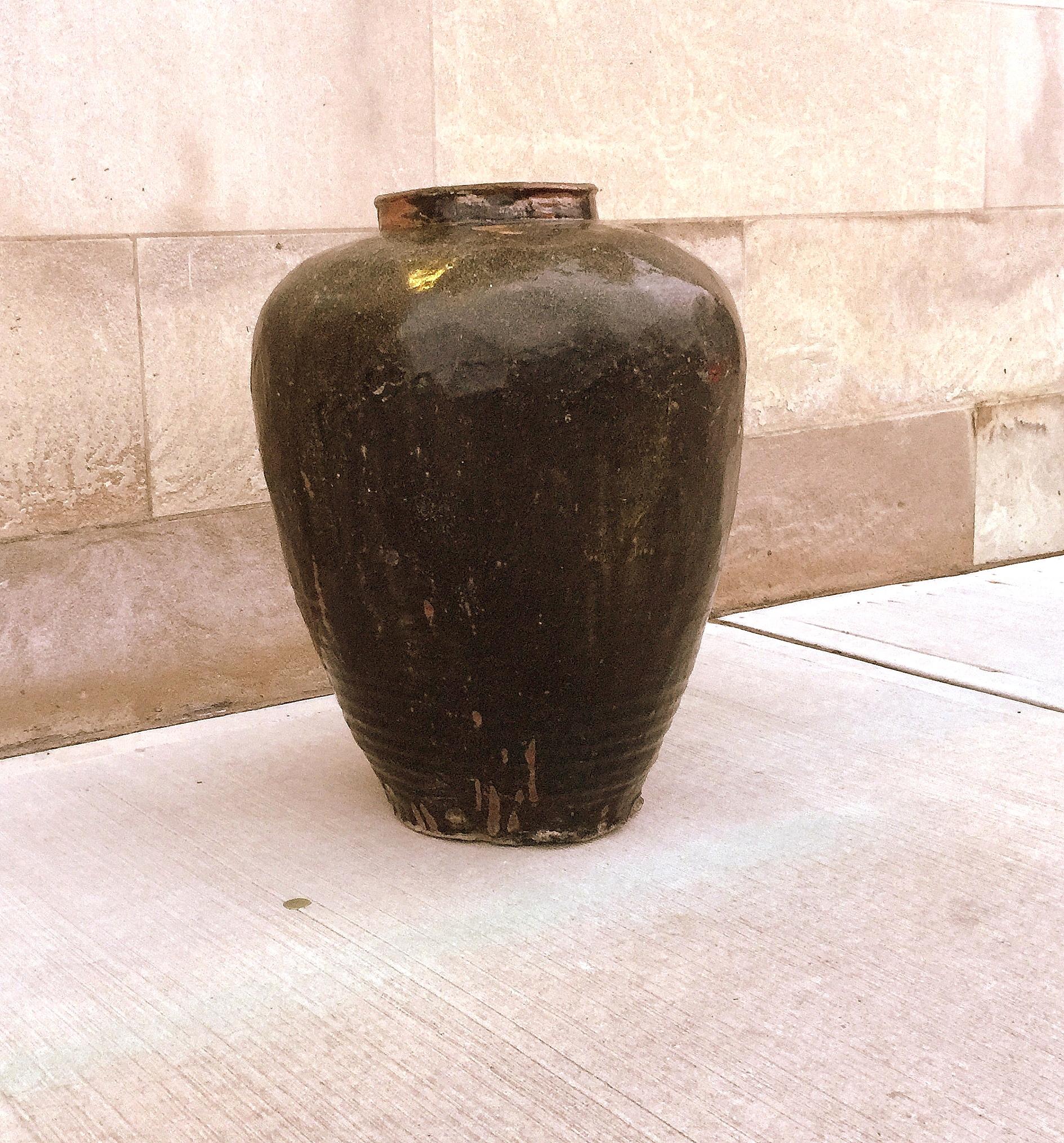 Early 20th Century Large Glazed Pottery Asian Wine Jar