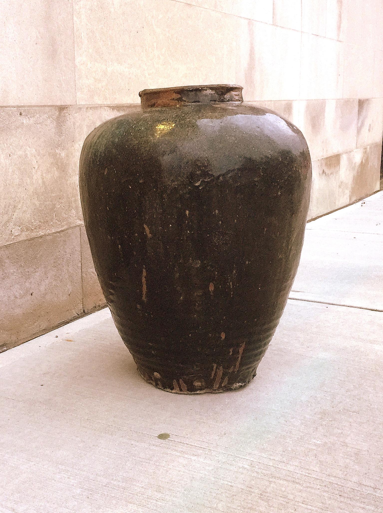 Large Glazed Pottery Asian Wine Jar 1