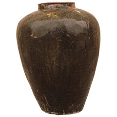 Large Glazed Pottery Asian Wine Jar