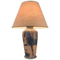 Large Glazed Pottery Lamp with Horse Motif