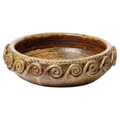 Large glazed stoneware bowl with modeled decoration by André Rozay, circa 1945.