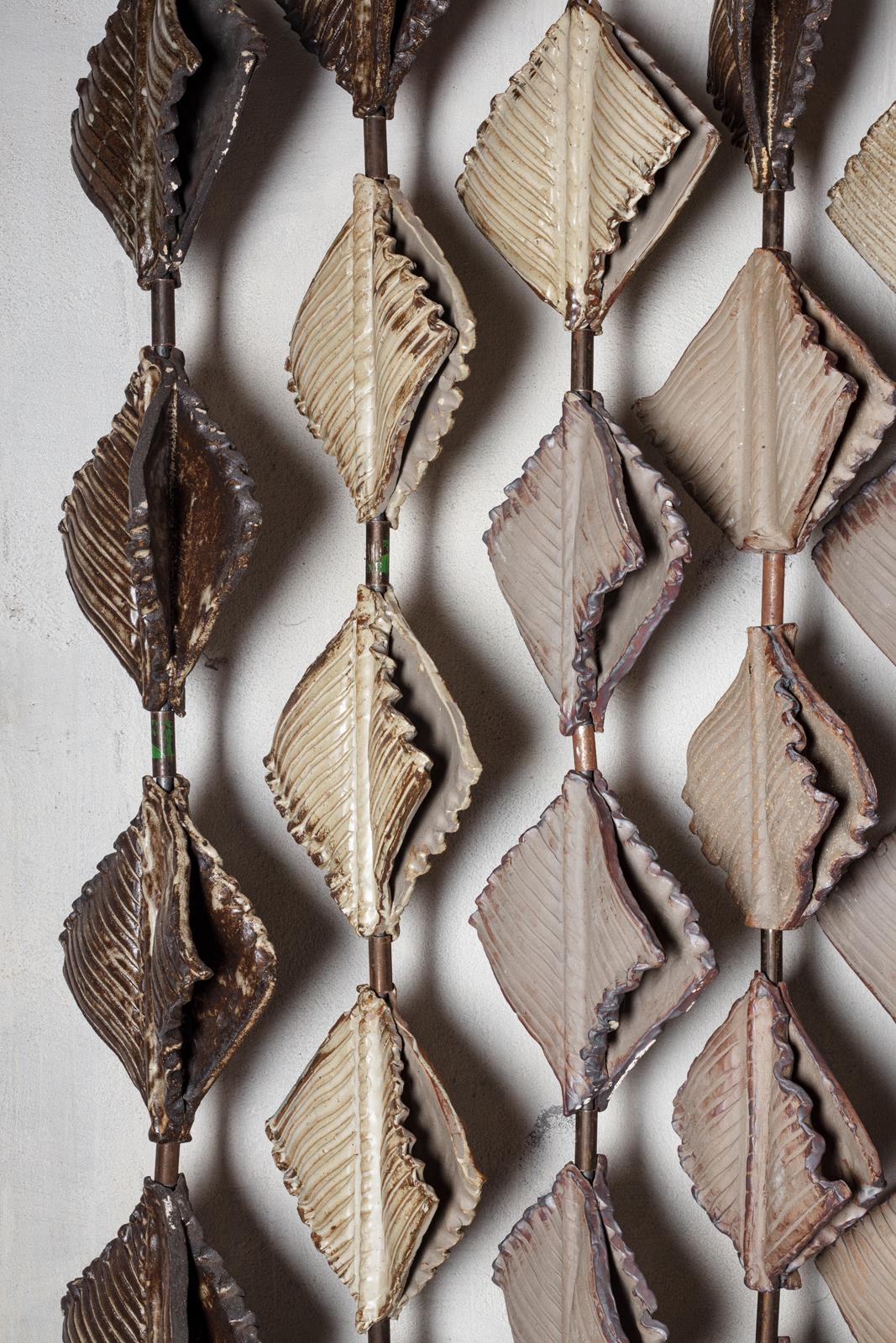 Large Glazed Stoneware Screen Composed of 84 Modular Elements, Anne Barrès, 2010 For Sale 5
