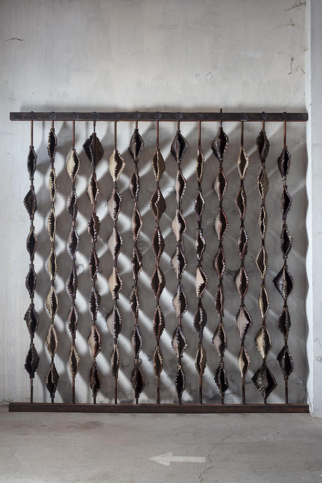 Large Glazed Stoneware Screen Composed of 84 Modular Elements, Anne Barrès, 2010 For Sale 7