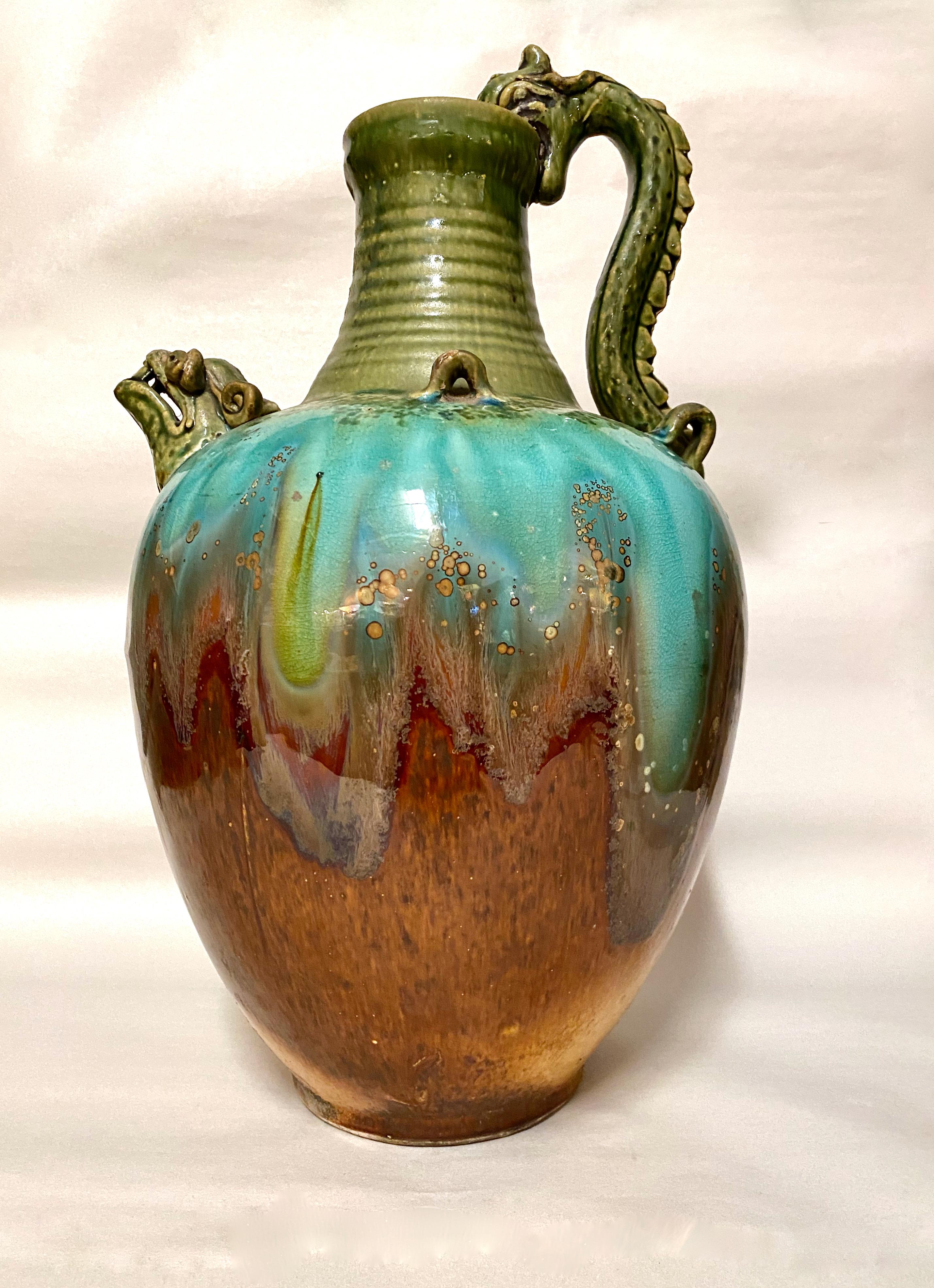 Large Glazed Tang-Style Terracotta Ewer For Sale 5