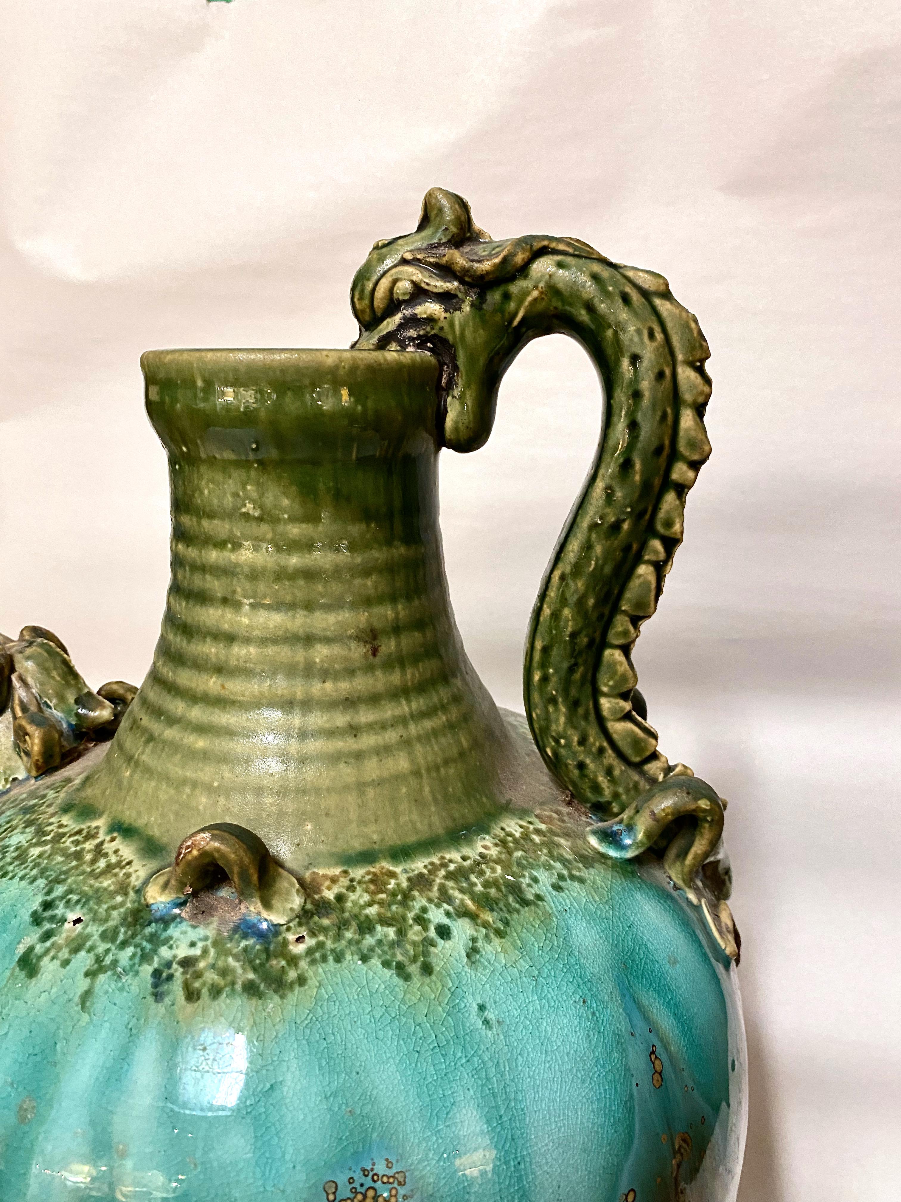 Chinese Export Large Glazed Tang-Style Terracotta Ewer For Sale
