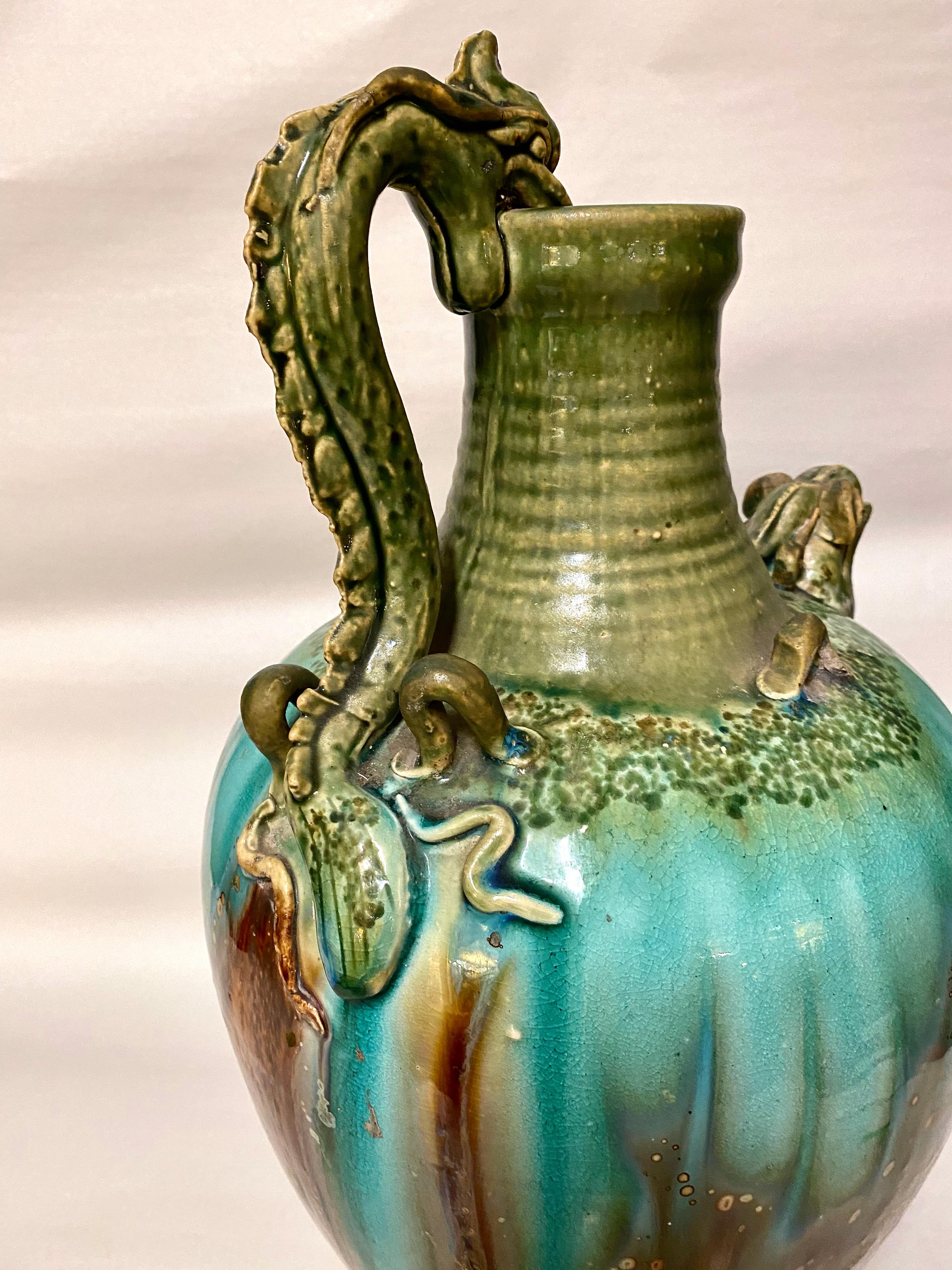 Chinese Large Glazed Tang-Style Terracotta Ewer For Sale