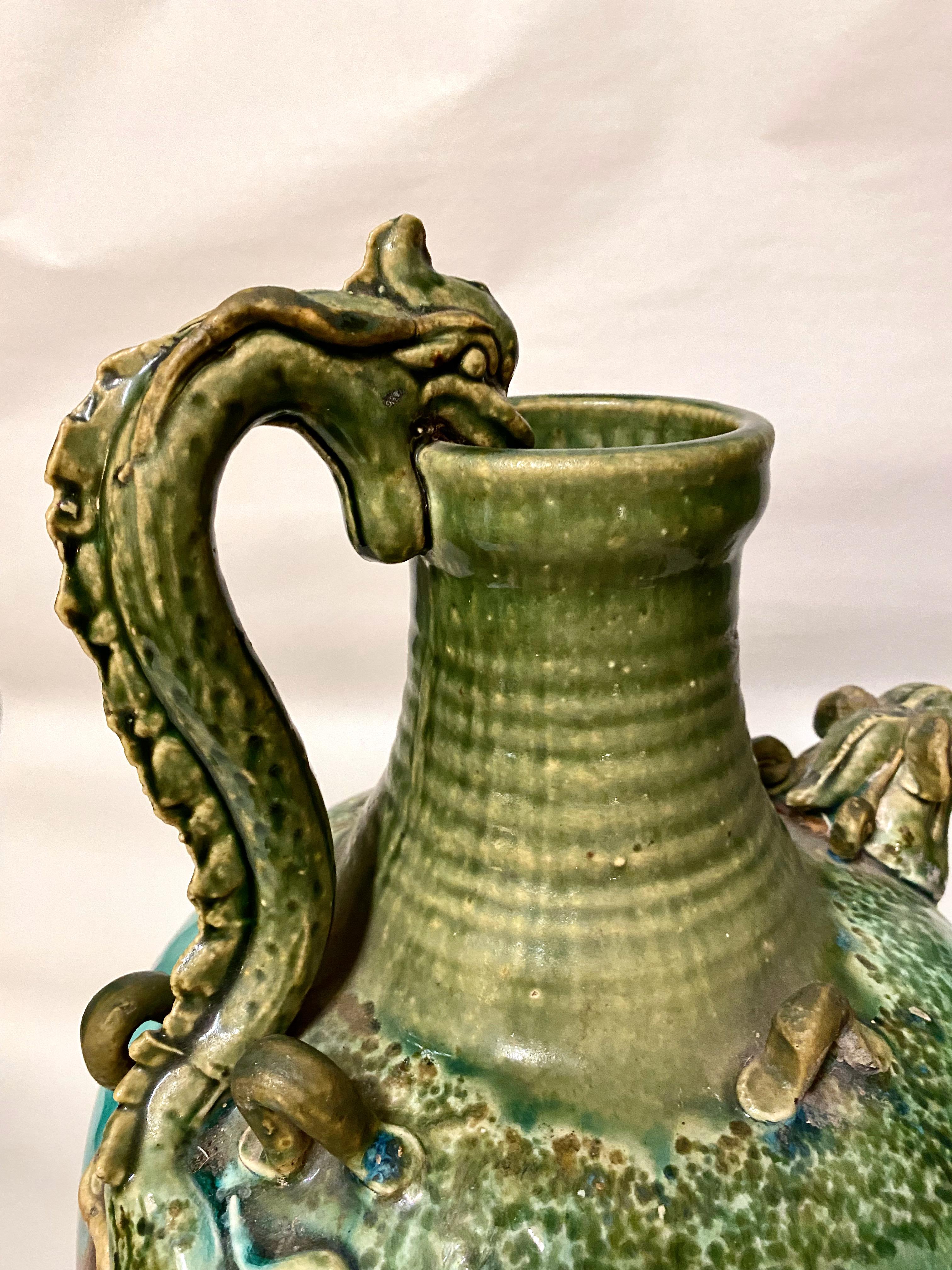 19th Century Large Glazed Tang-Style Terracotta Ewer For Sale