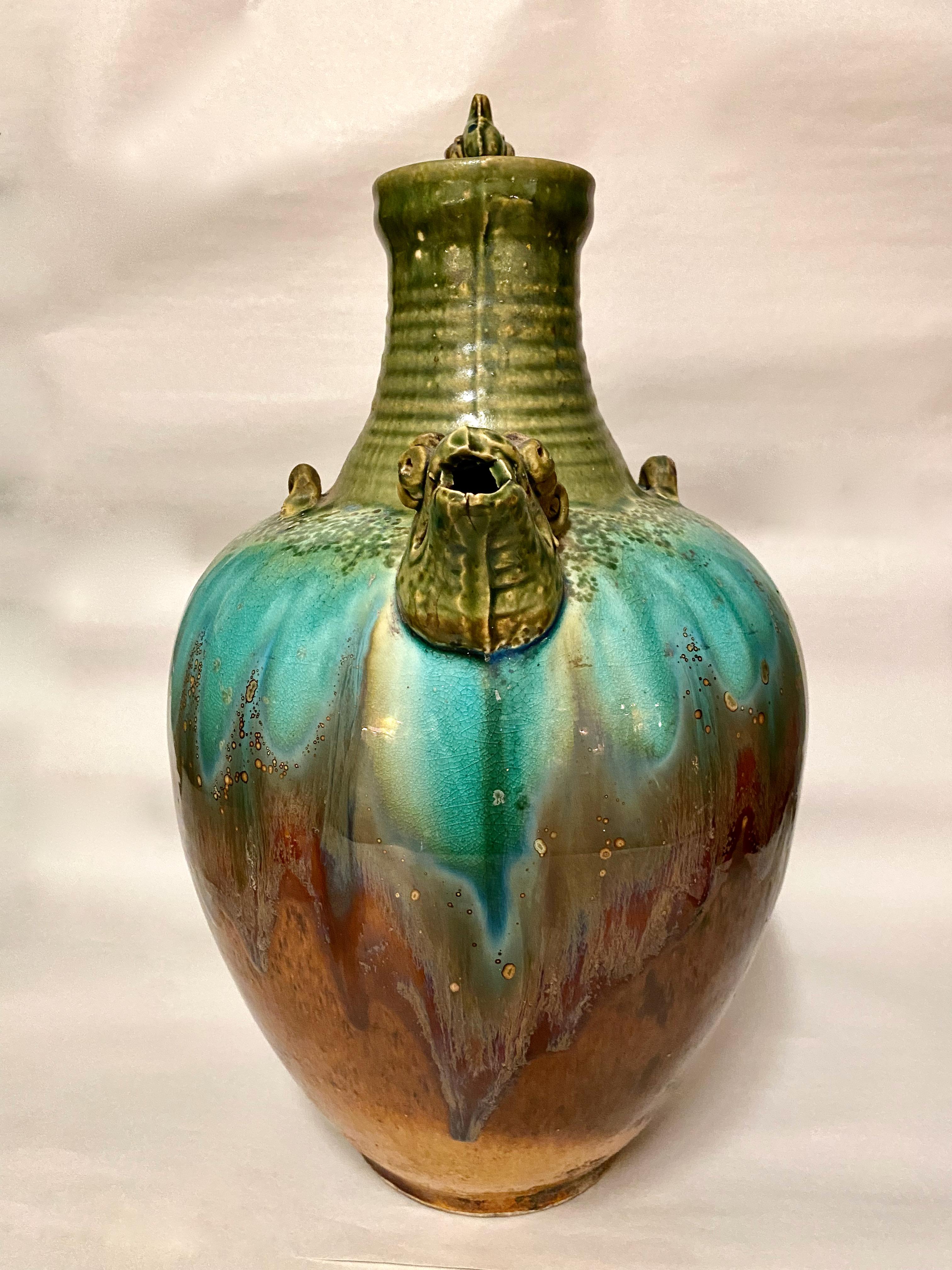 Large Glazed Tang-Style Terracotta Ewer For Sale 1