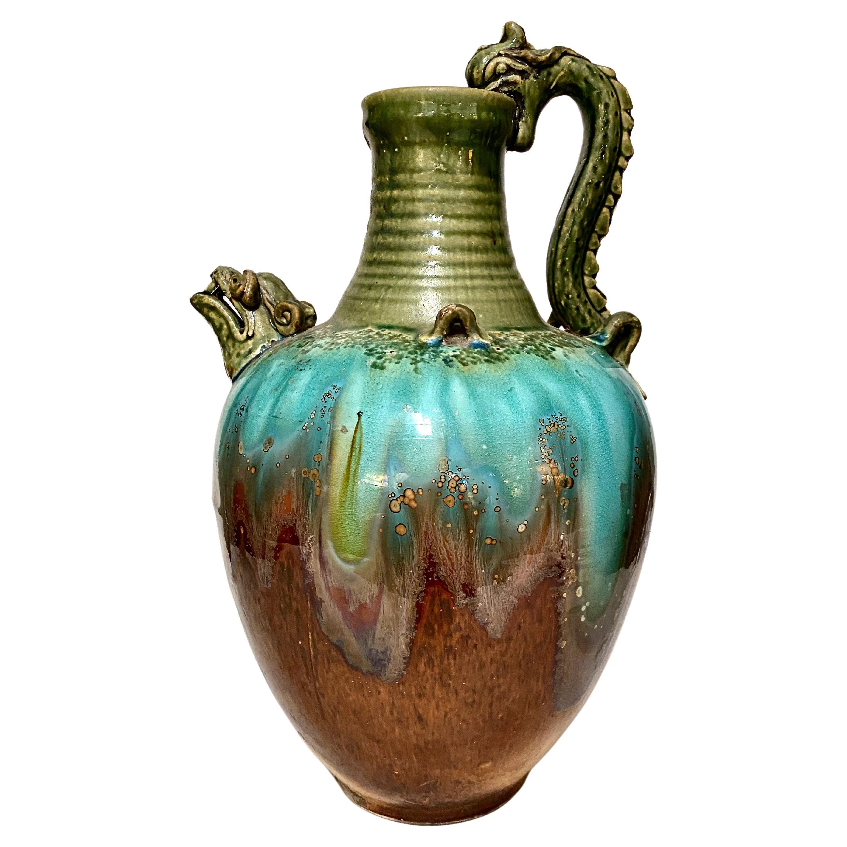 Large Glazed Tang-Style Terracotta Ewer For Sale