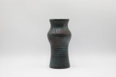 Large Glazed Teal and Brown Ceramic Vase with Florist's Label