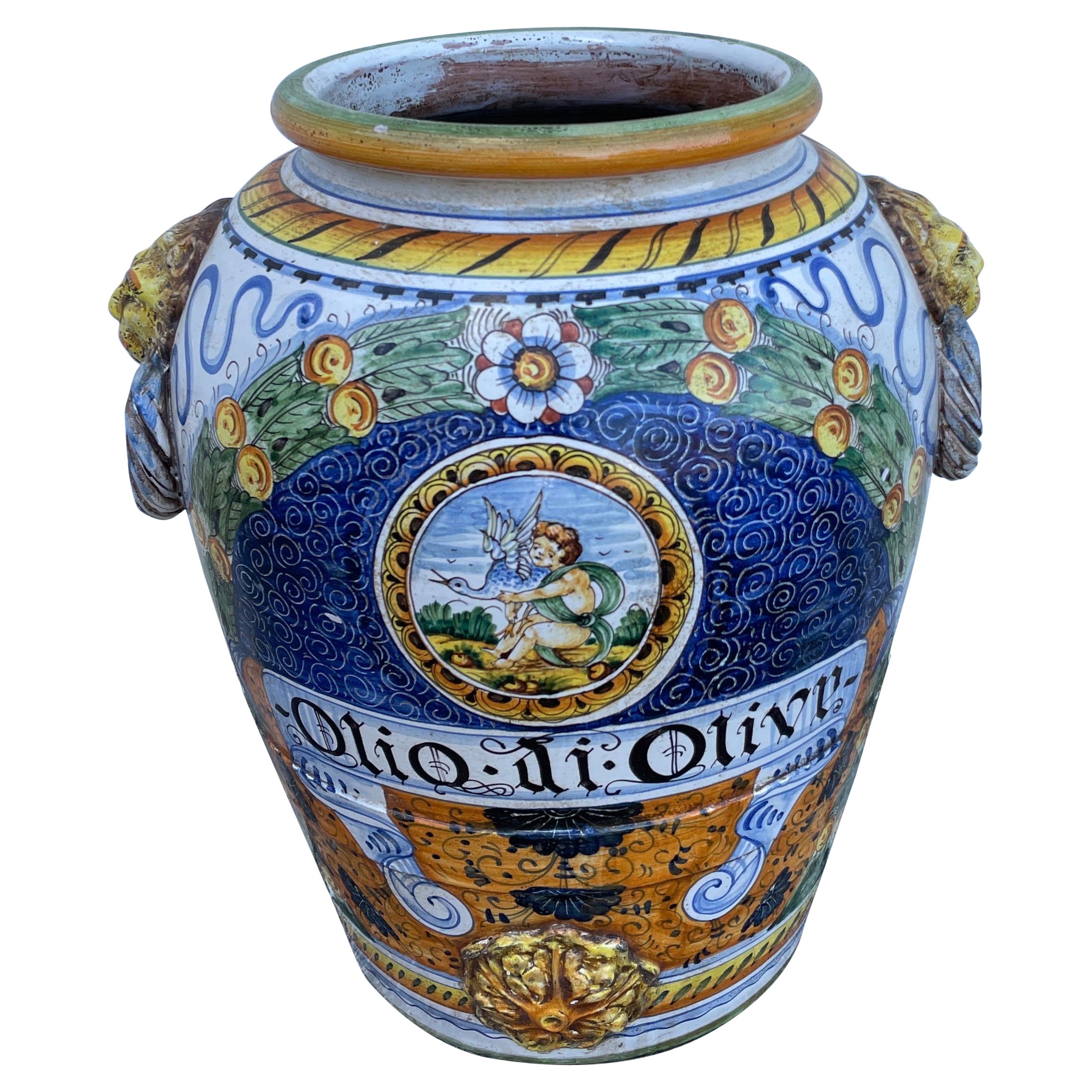 Large Glazed Terra Cotta Olive Oil Jug