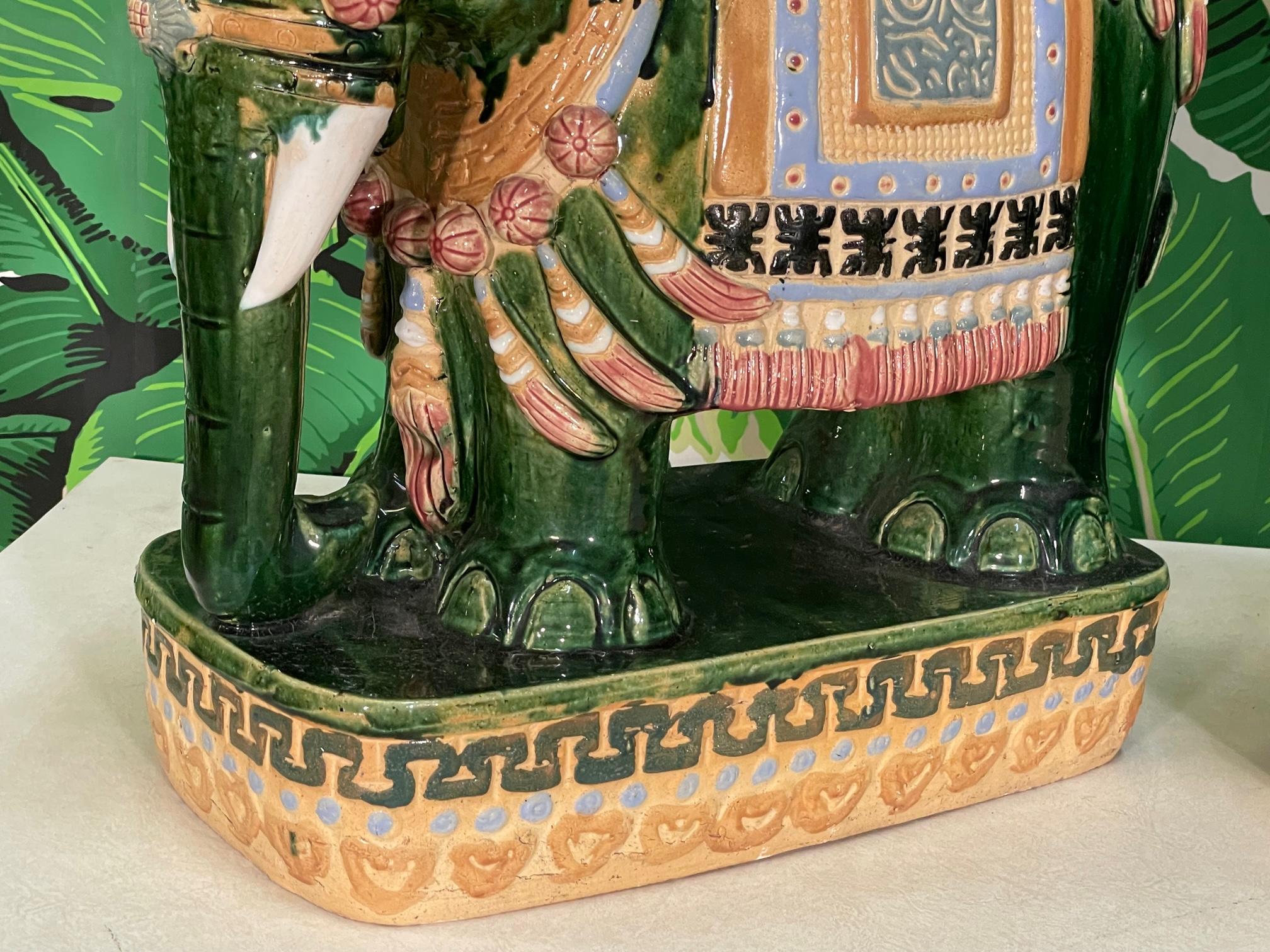 Large Glazed Terracota Elephant Garden Stools, a Pair 2