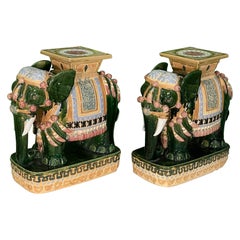 Large Glazed Terracota Elephant Garden Stools, a Pair
