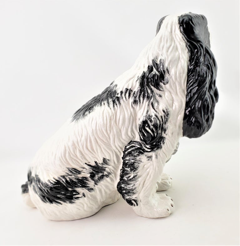 Large Glazed Ceramic MidCentury Era Spaniel Dog Sculpture with Black