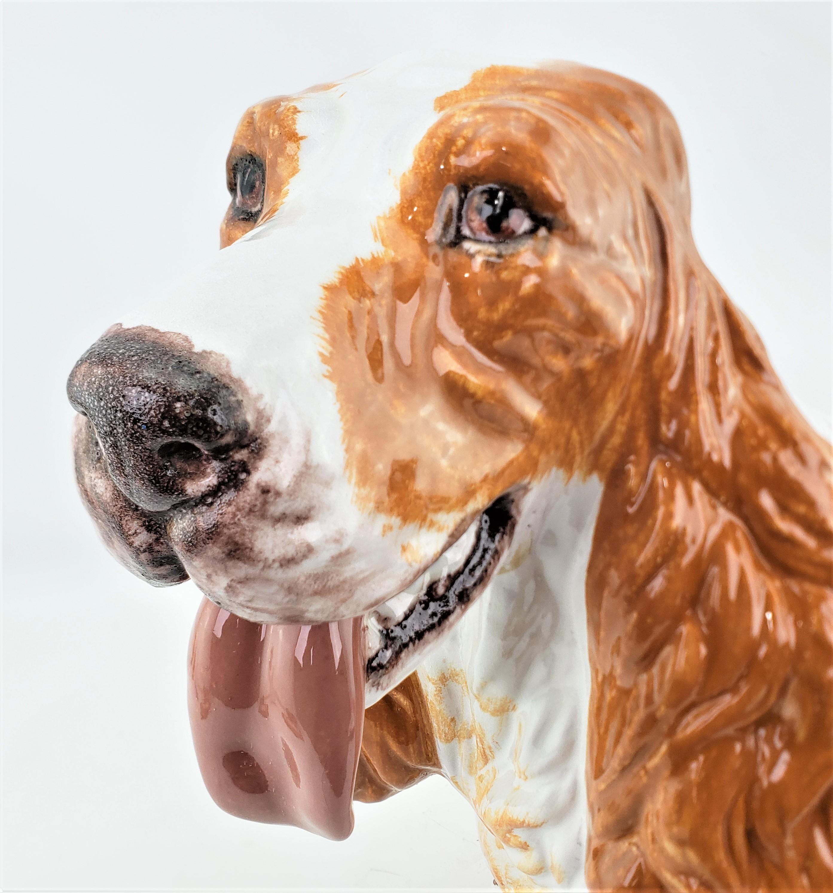 Large Glazed Terracotta Mid-Century Era Spaniel Dog Sculpture with Brown Accents In Good Condition In Hamilton, Ontario
