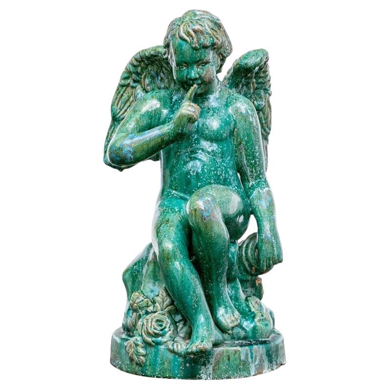 Große glasierte Terrakotta-Gartenskulptur aus Putto