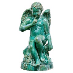 Escultura grande de terracota esmaltada para jardín Putto