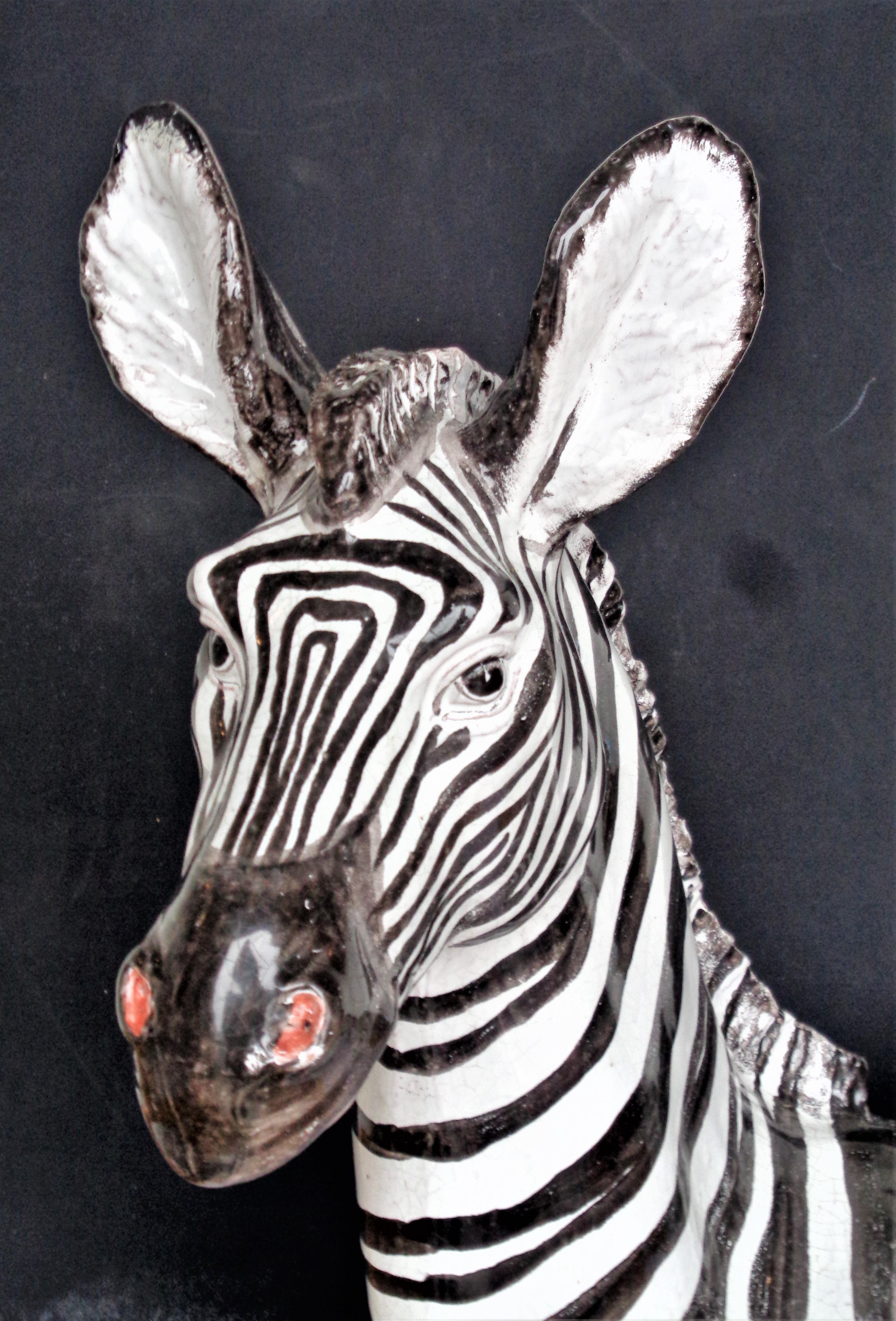 Large Glazed Terracotta Zebra - Italy, Circa 1960 13