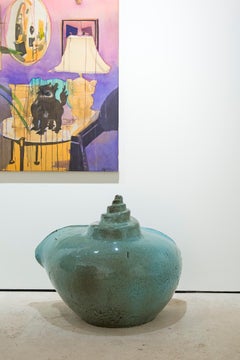 Large Glazed Vallauris Ceramic Jardinière of Cochlea Form