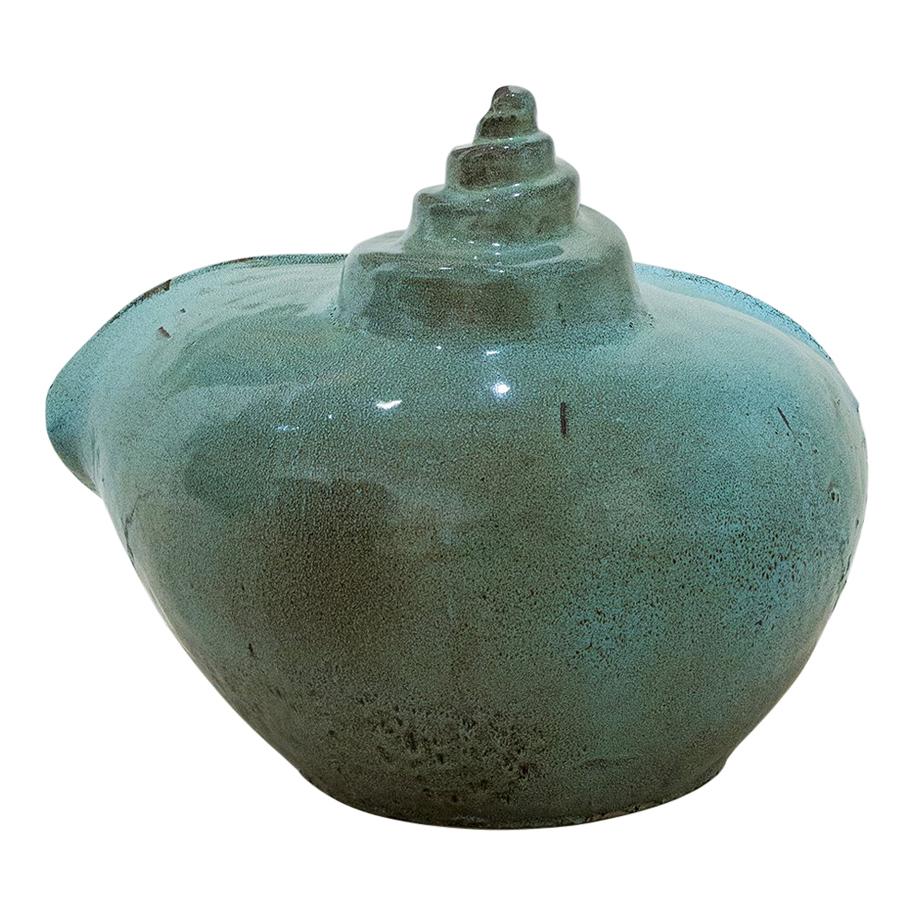 Large Glazed Vallauris Ceramic Jardinière of Cochlea Form For Sale