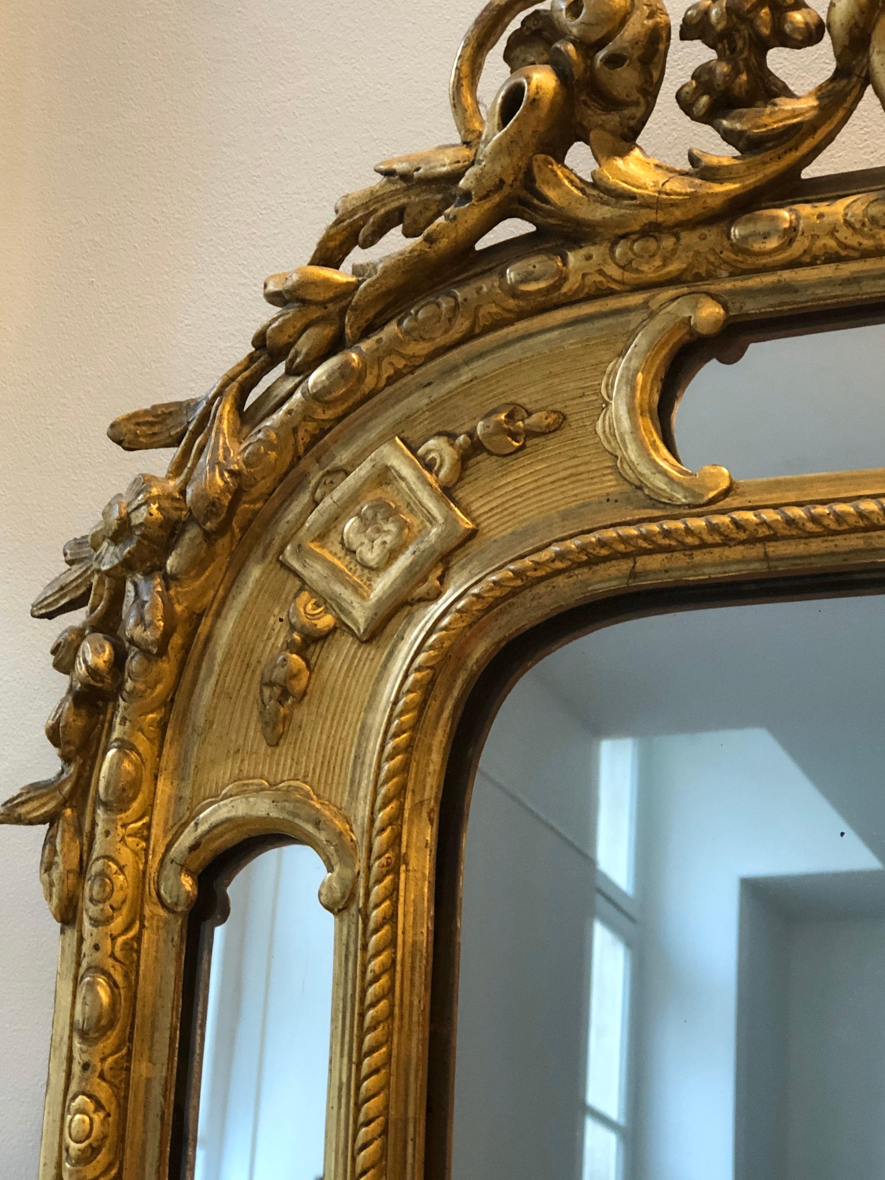 Large Glazing Beads Mirror in Giltwood Empress Eugenie's Head Early 19th Century 5