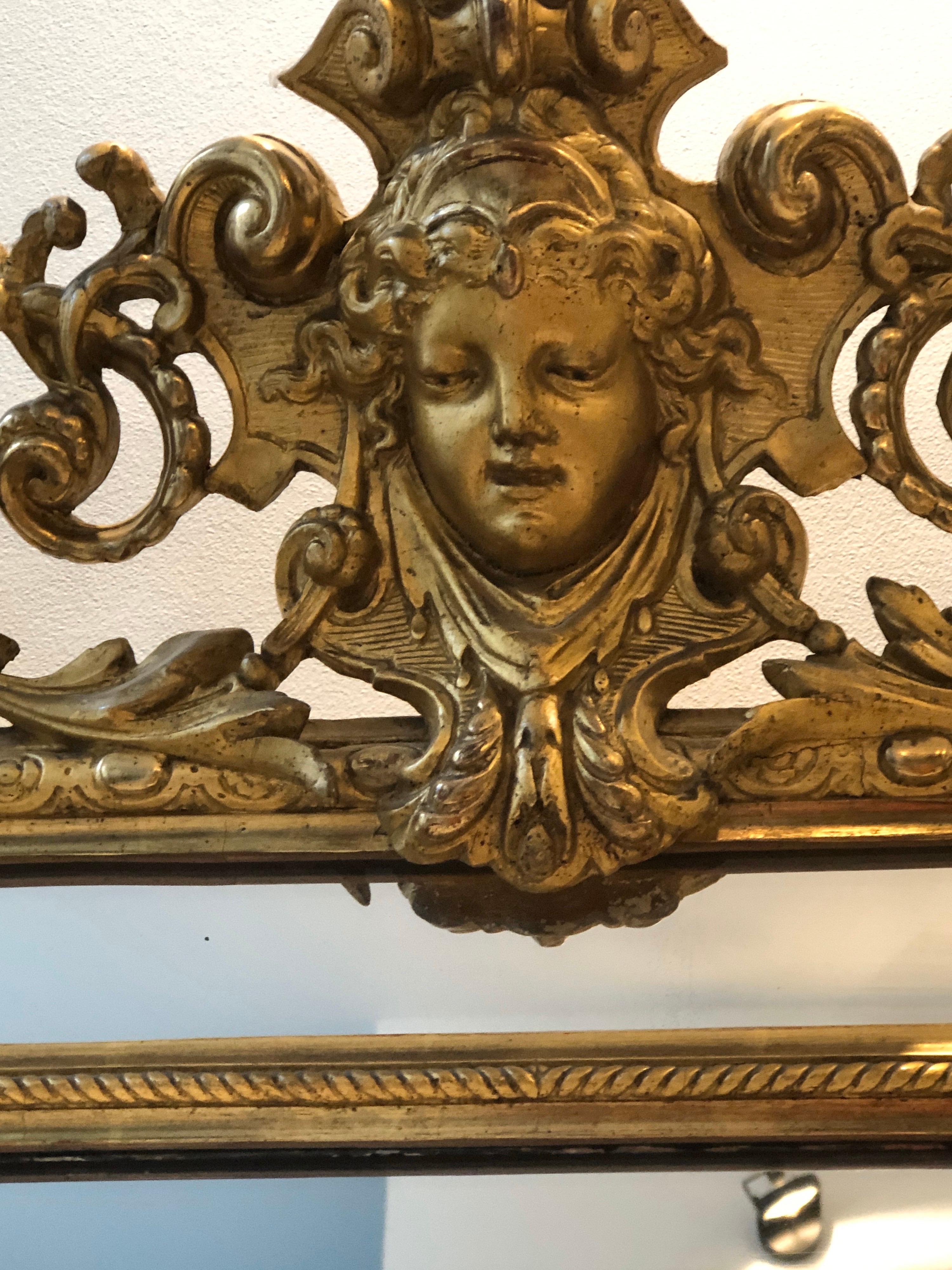 Large Glazing Beads Mirror in Giltwood Empress Eugenie's Head Early 19th Century 7