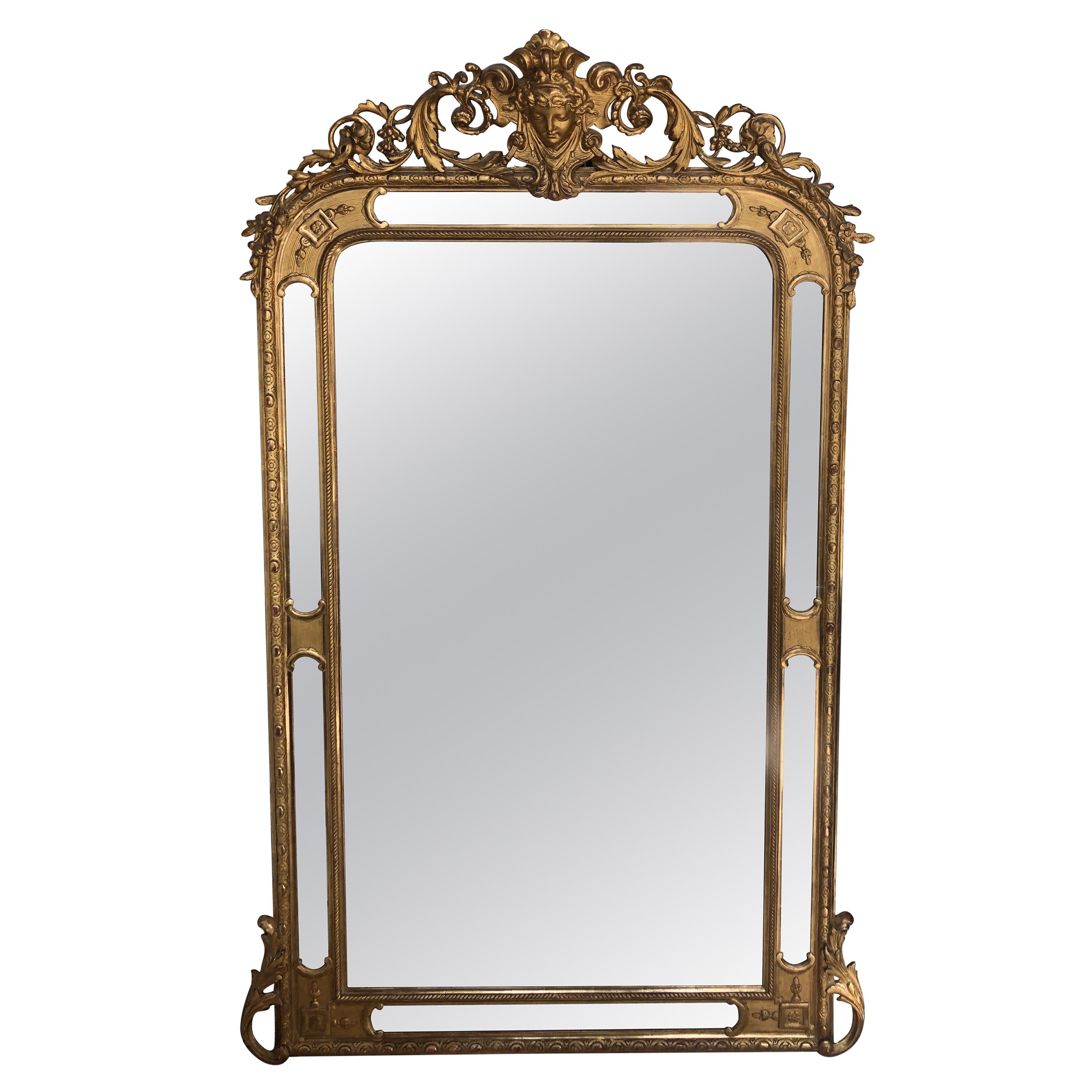 Large Glazing Beads Mirror in Giltwood Empress Eugenie
s Head Early 19th Century
