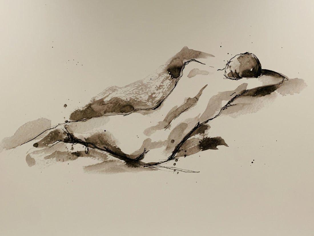 Toile Grand paillette d'une femme nue couchée en vente