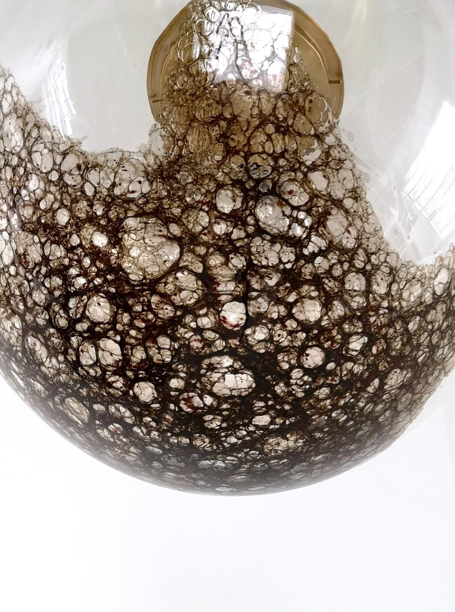 Italian Postmodern Large Globe Blown Glass Pendant by Murrina with Pulegoso Parts, Italy