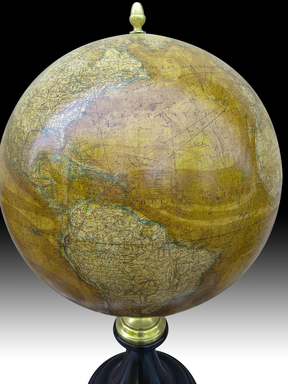 Wood Large Globe by Emile Bertaux 19th Century For Sale