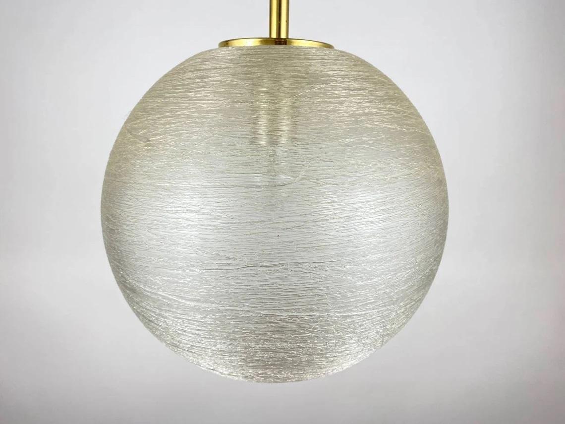 Mid-Century Modern Large Globe Chandelier with Blown Glass Sphere Lampshade In Glass, 1960s