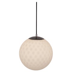 Large  Globe Pendant Chrome and Opal  Glass Lamp with inner mesh, 1950's