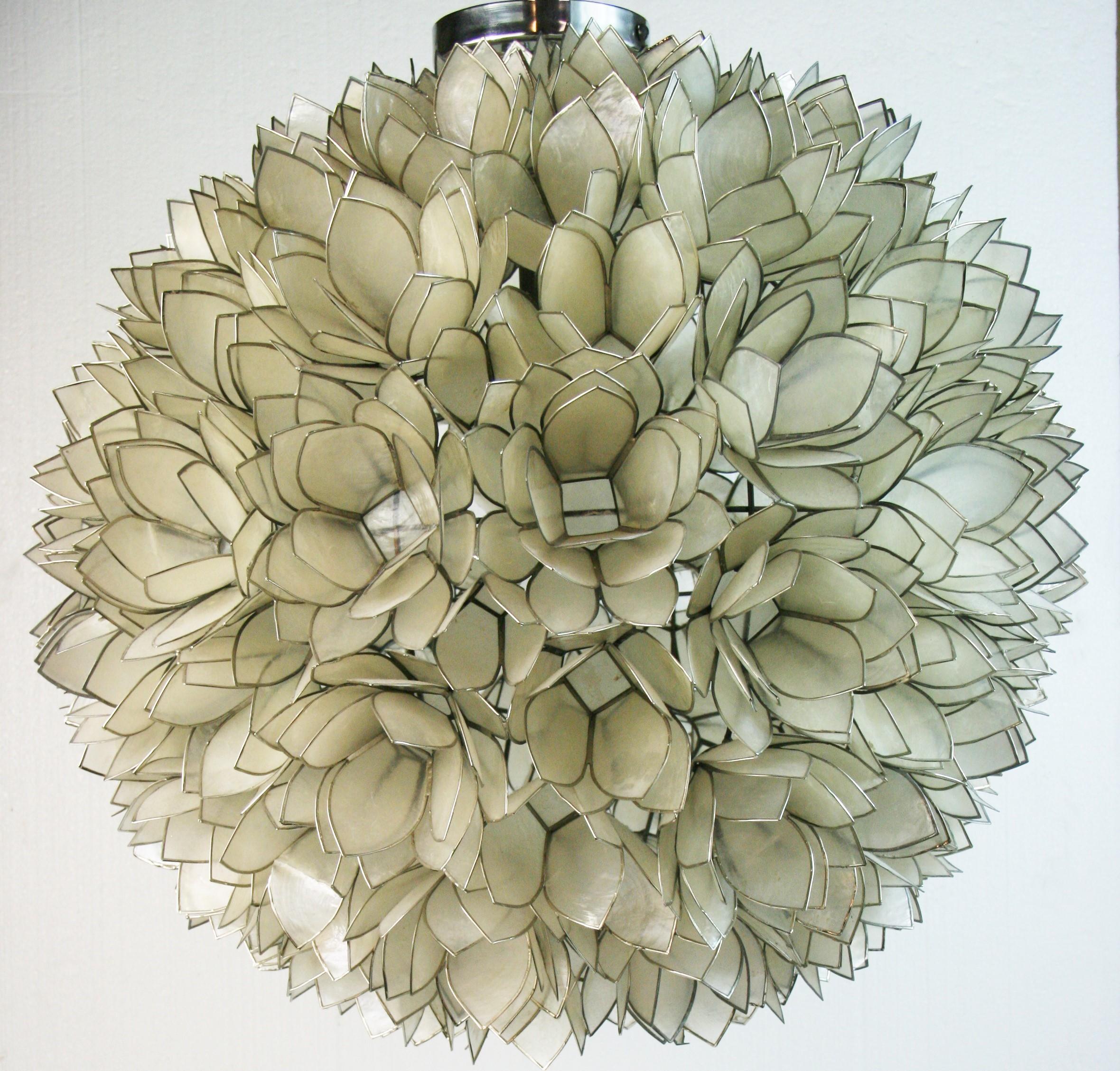 Mid-20th Century Large Globe Shaped Capiz shell  Mother of Pearl Chandelier For Sale