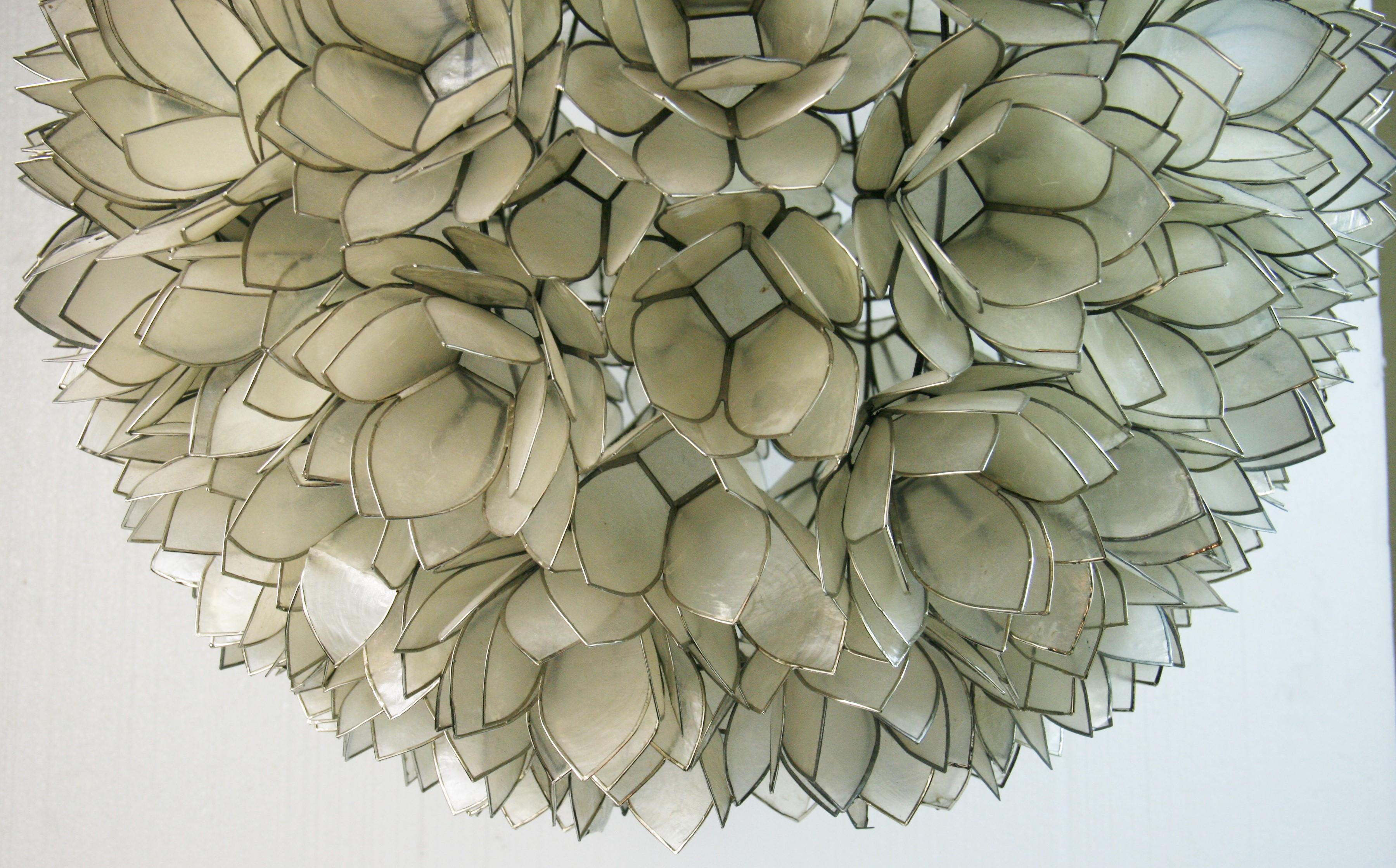 Mother-of-Pearl Large Globe Shaped Capiz shell  Mother of Pearl Chandelier For Sale