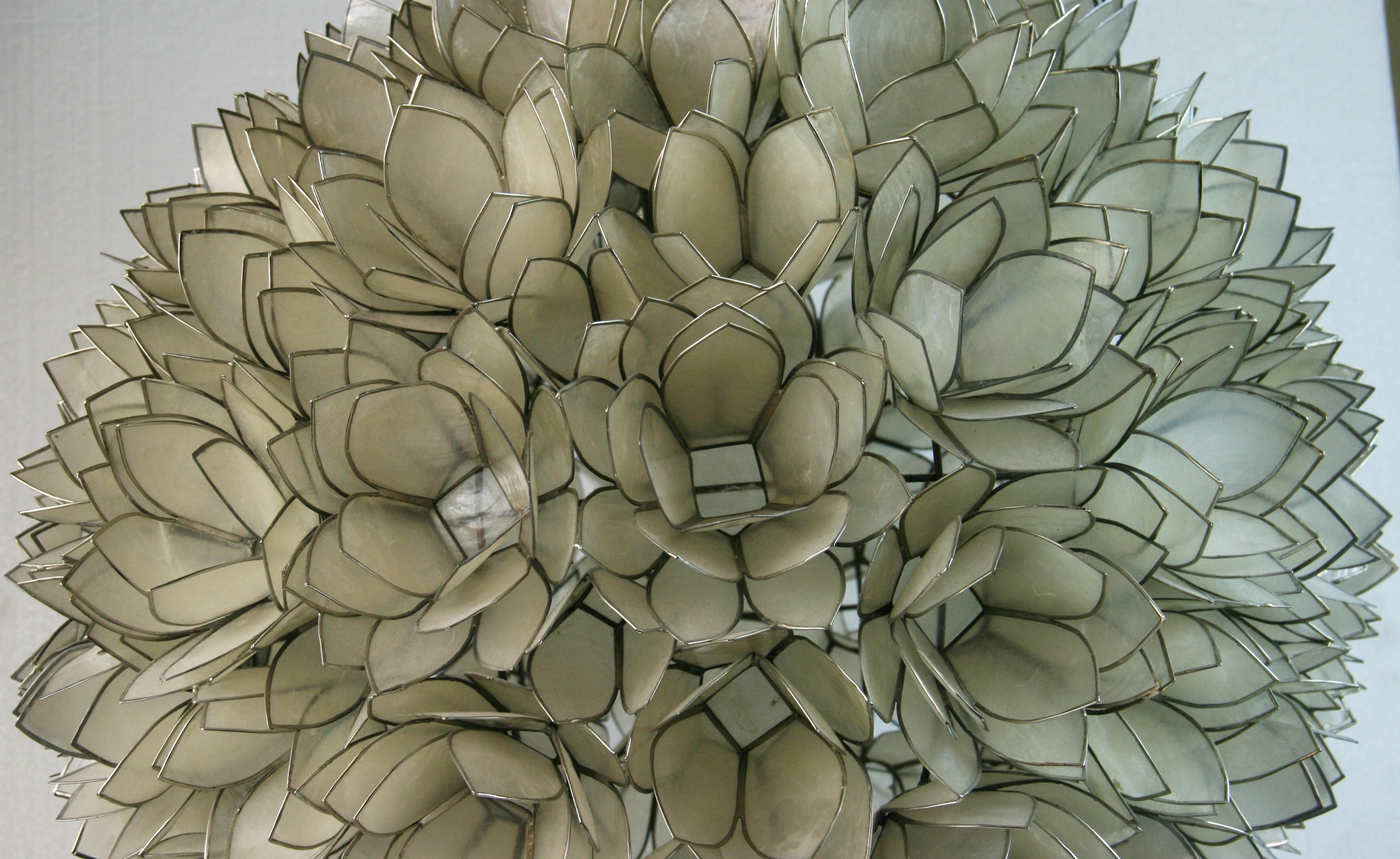 Large Globe Shaped Capiz shell  Mother of Pearl Chandelier For Sale 1