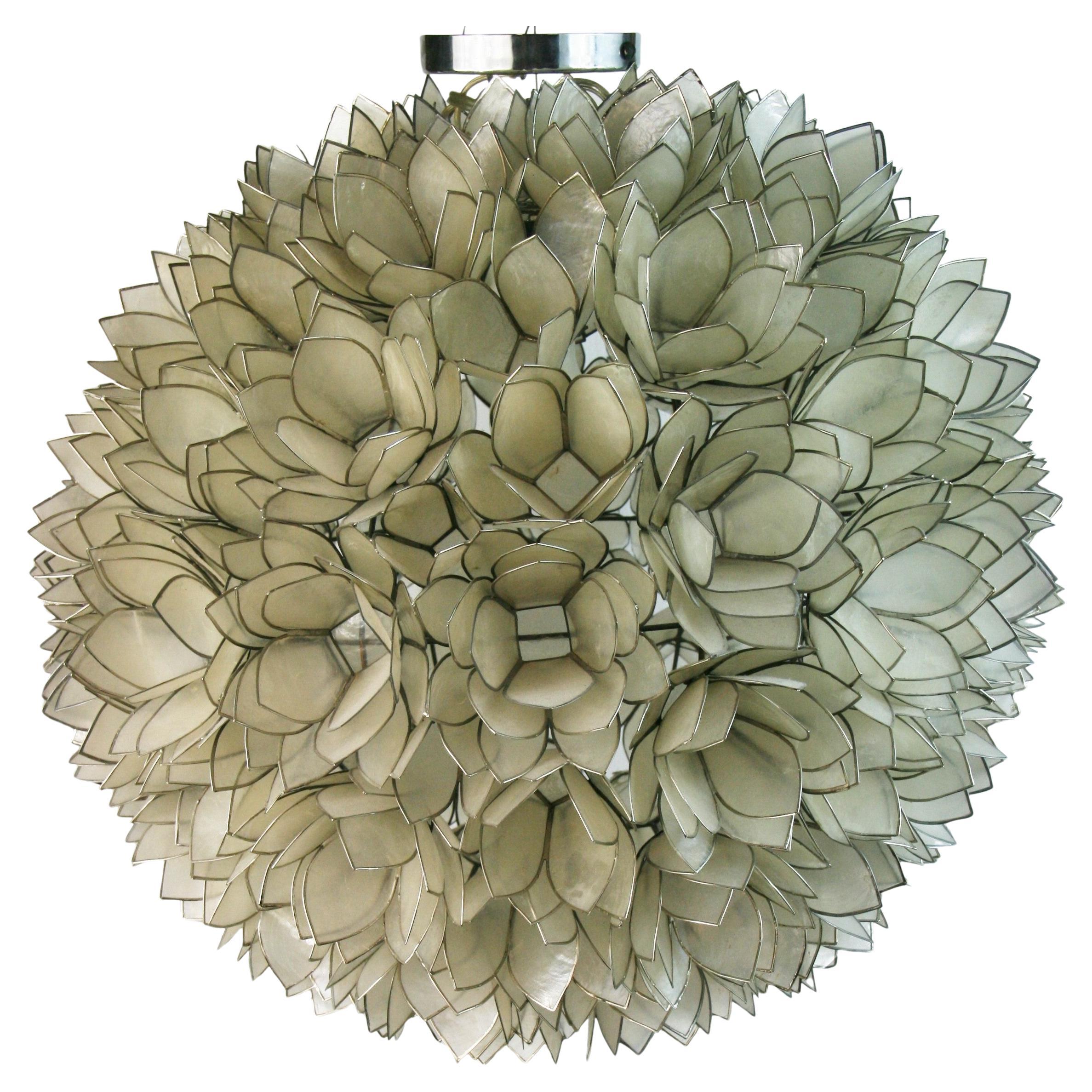 Large Globe Shaped Capiz shell  Mother of Pearl Chandelier