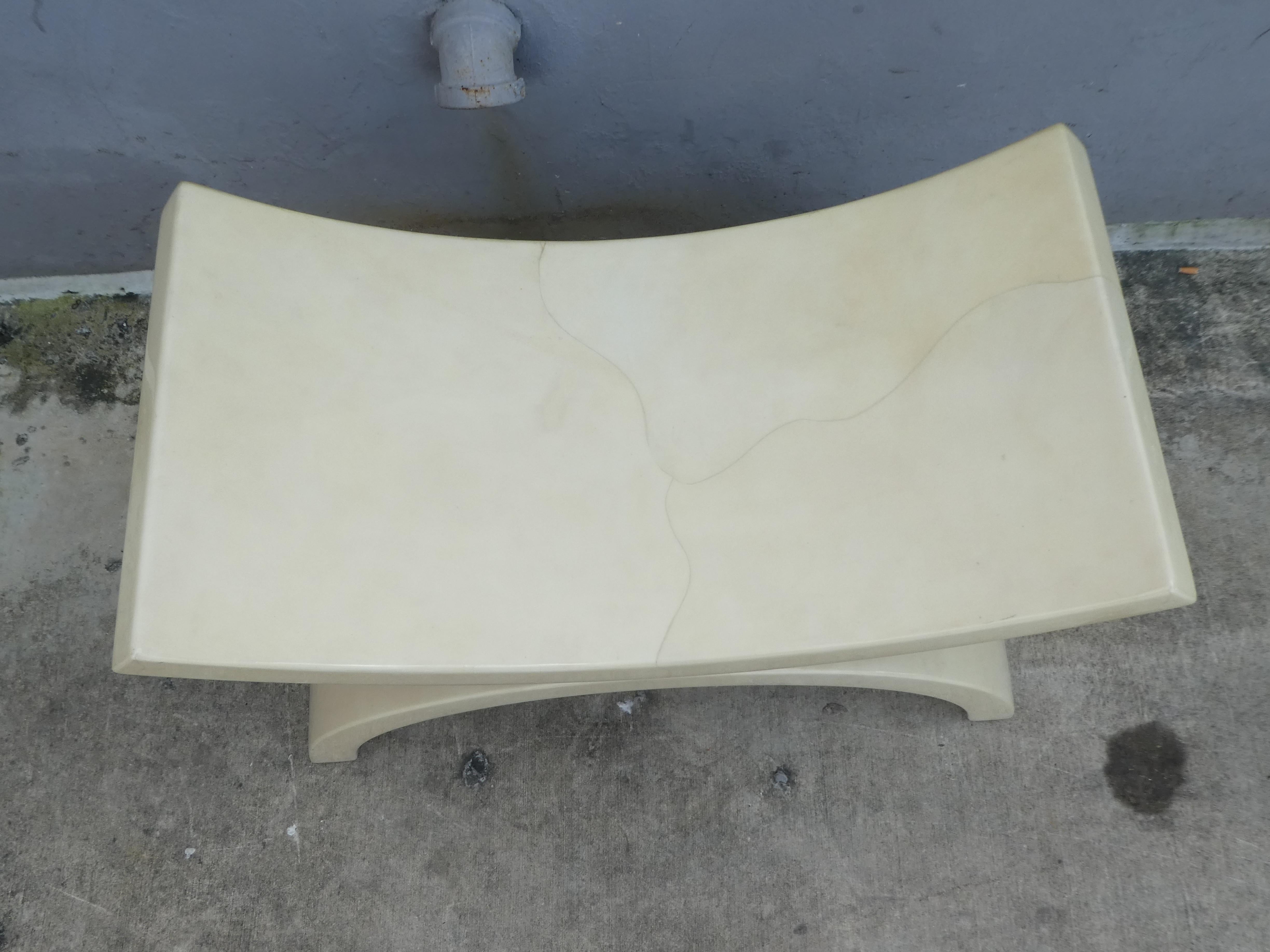 Large 1970s tan goatskin bench or stool. Alibaba shaped design.