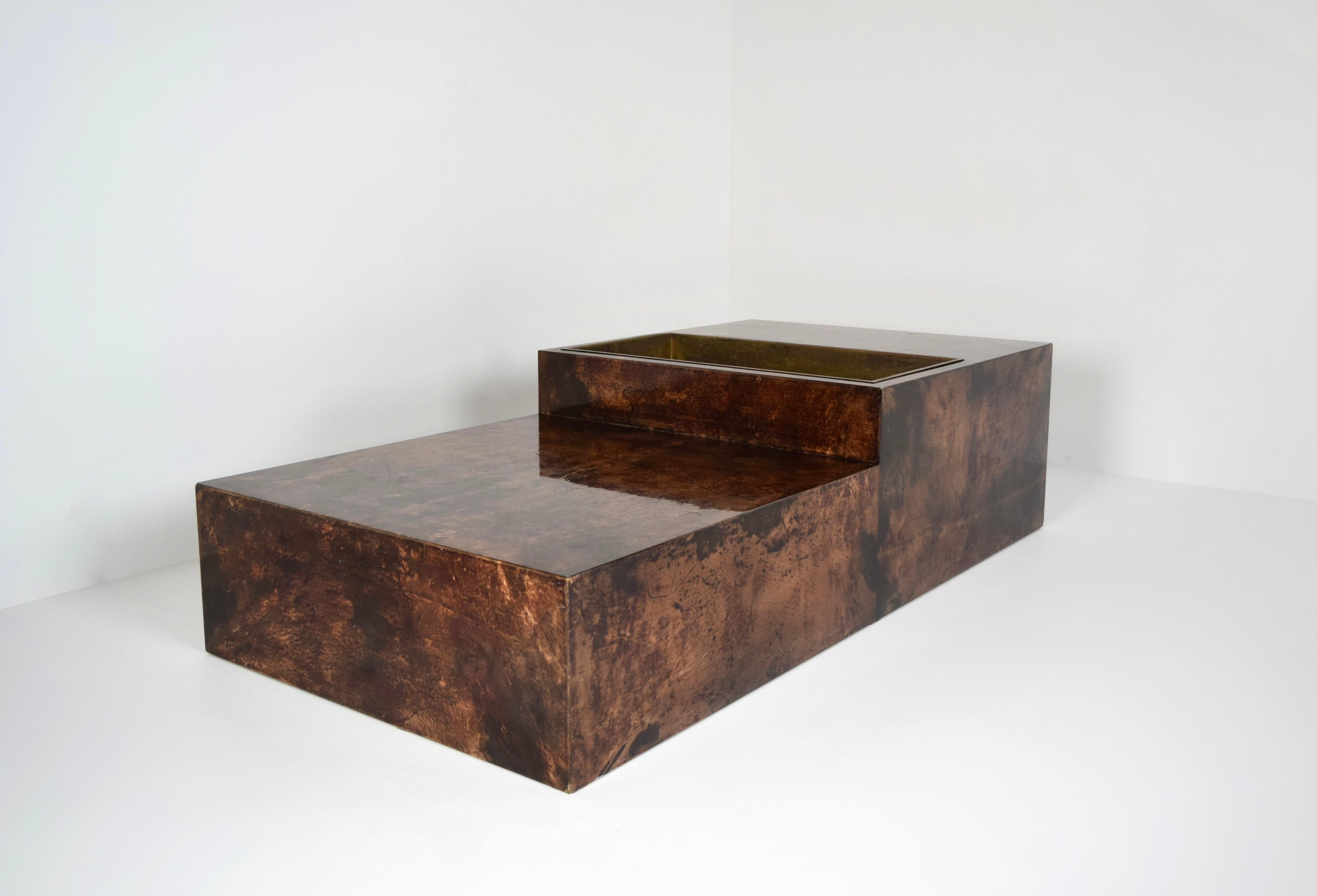 Italian Large Goatskin Coffee Table by Aldo Tura, Italy 1960s