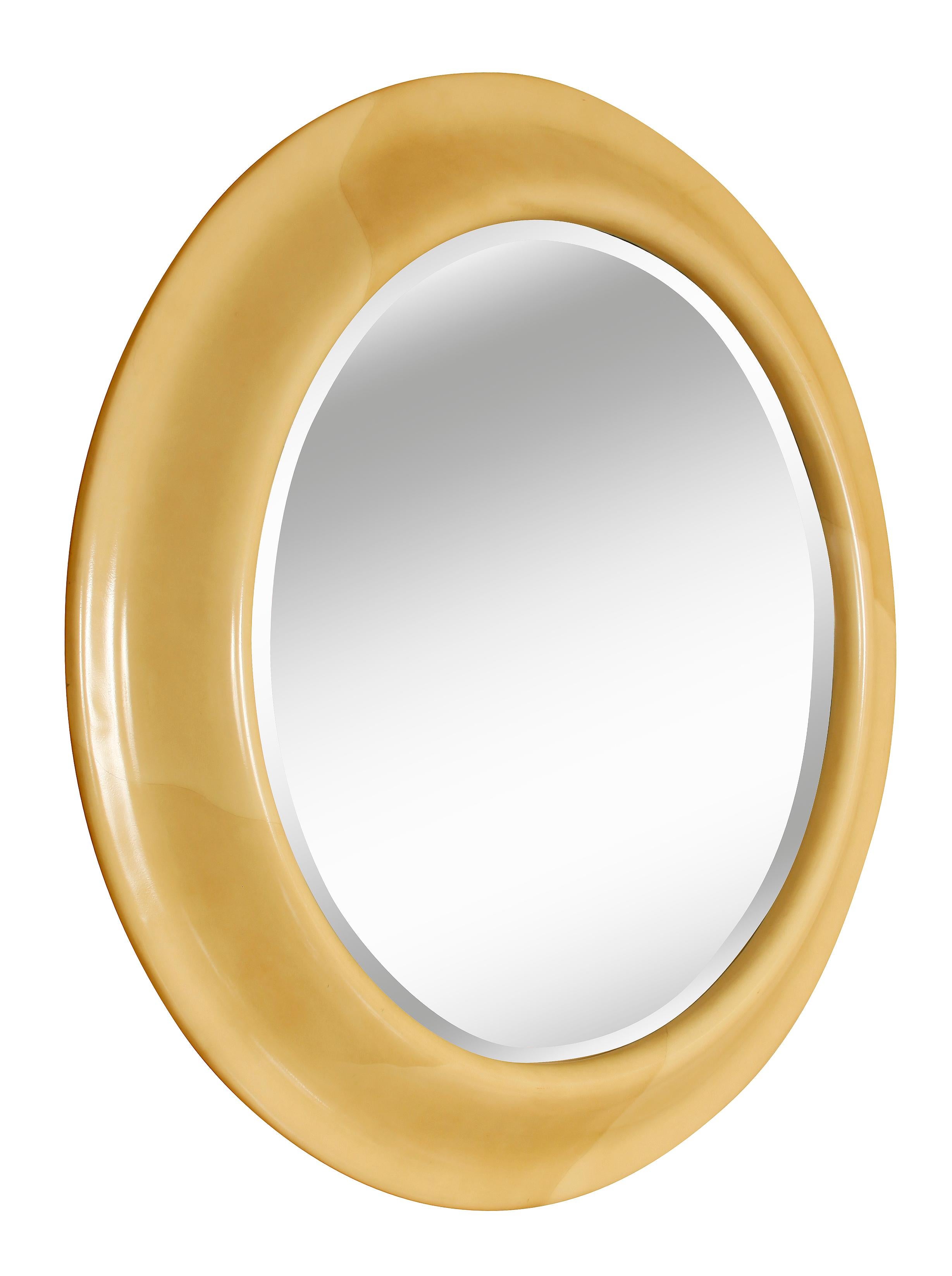 Large goatskin round mirror.