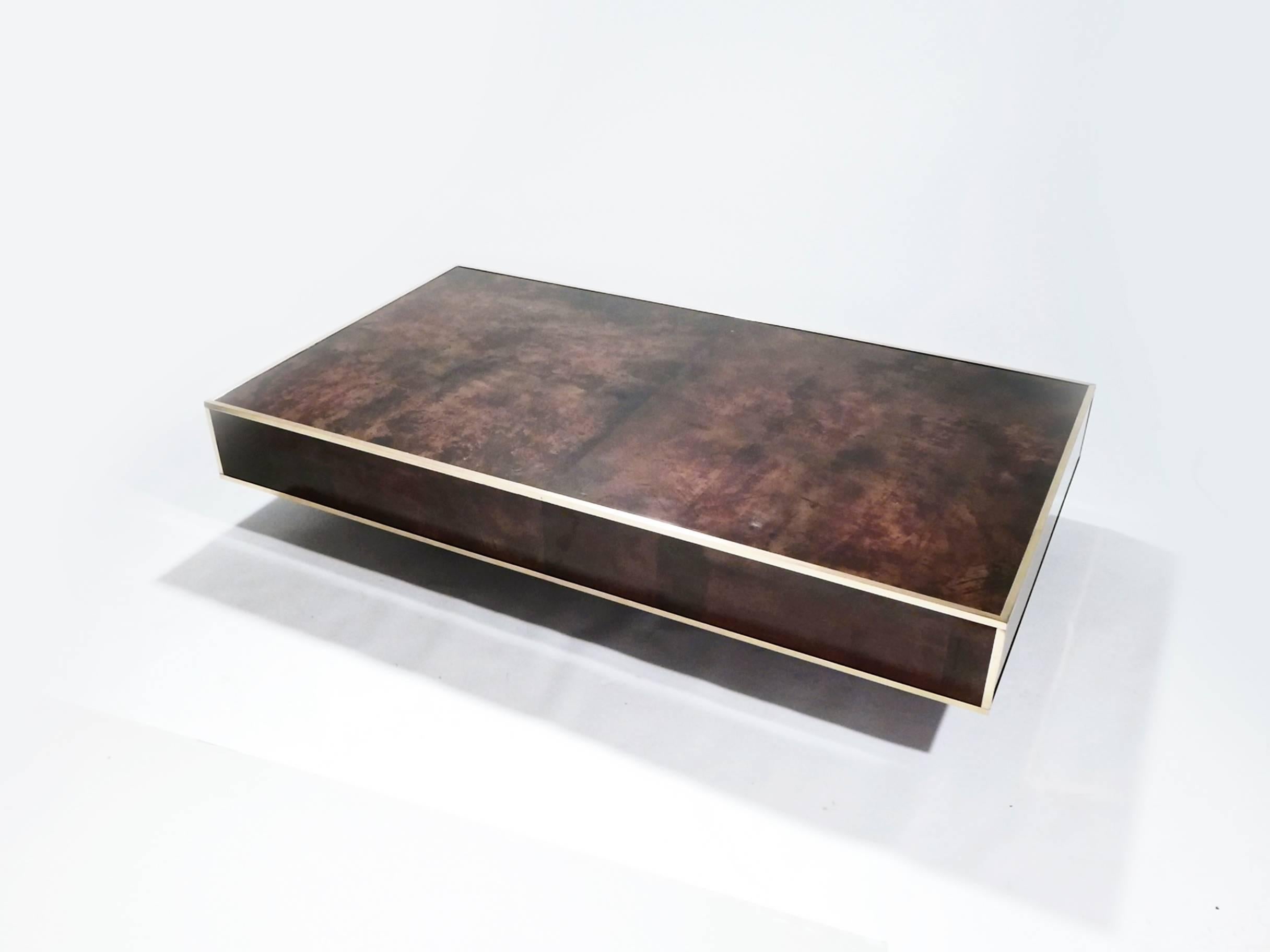 Lacquered Large Goatskin Parchment Coffee Table by Aldo Tura, 1960s