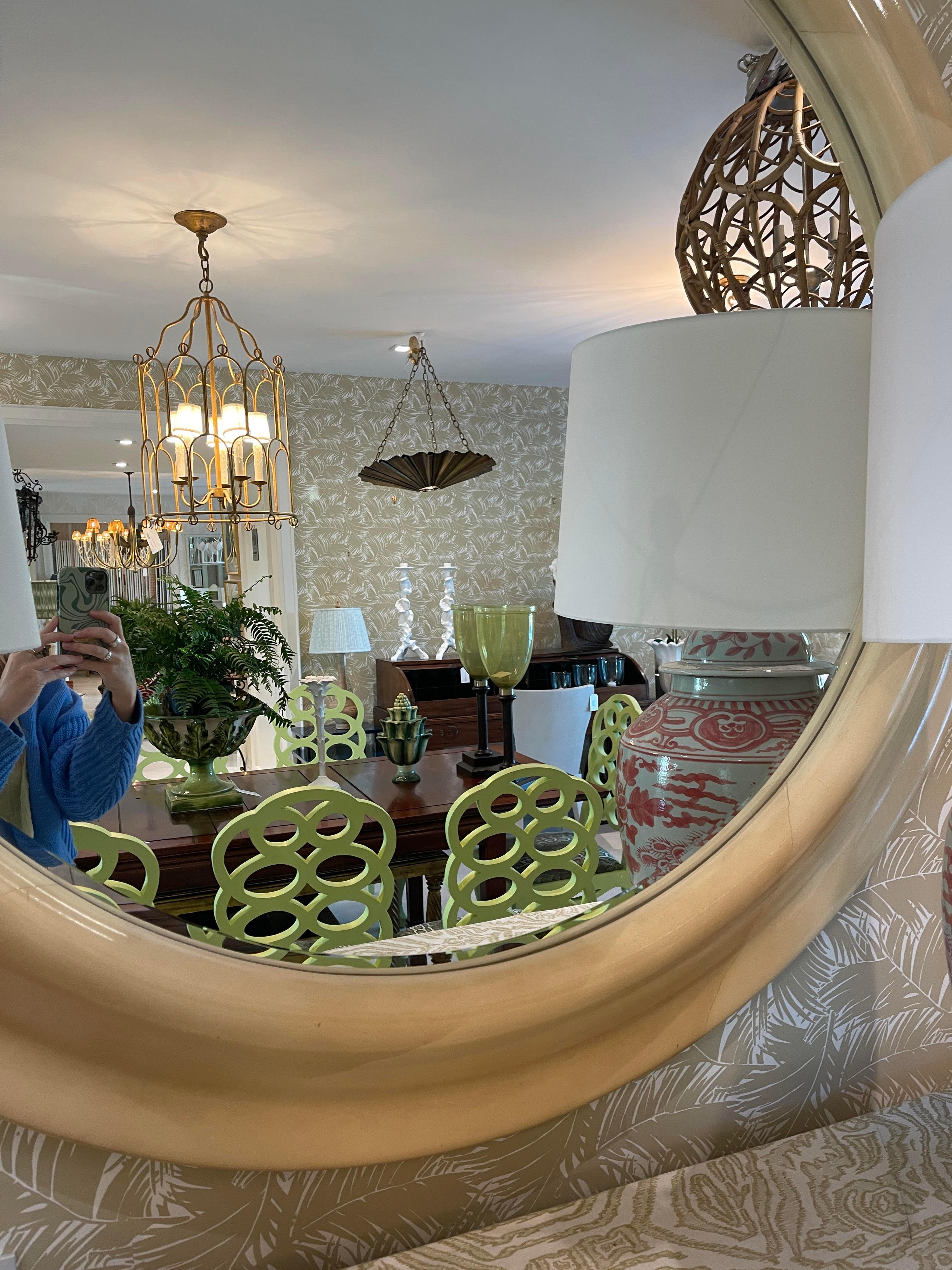 Large Goatskin Round Mirror In Good Condition In Locust Valley, NY